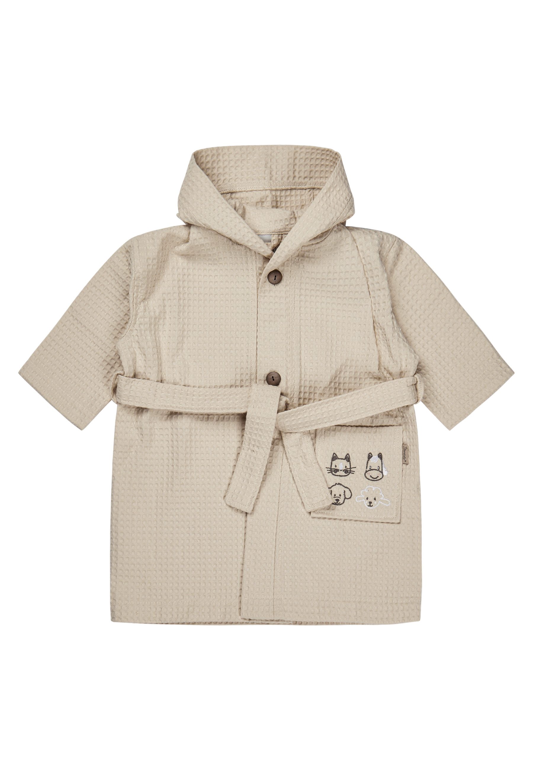 Sterntaler® Babybademantel Sterntaler® Bademantel BAUERNHOF, 100 % Baumwolle, saugfähige Baumwolle, Holzknöpfe, Tasche, Gürtel, süße Details, Knöpfe