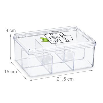 relaxdays Teebox Transparente Teebox mit 6 Fächern, Kunststoff