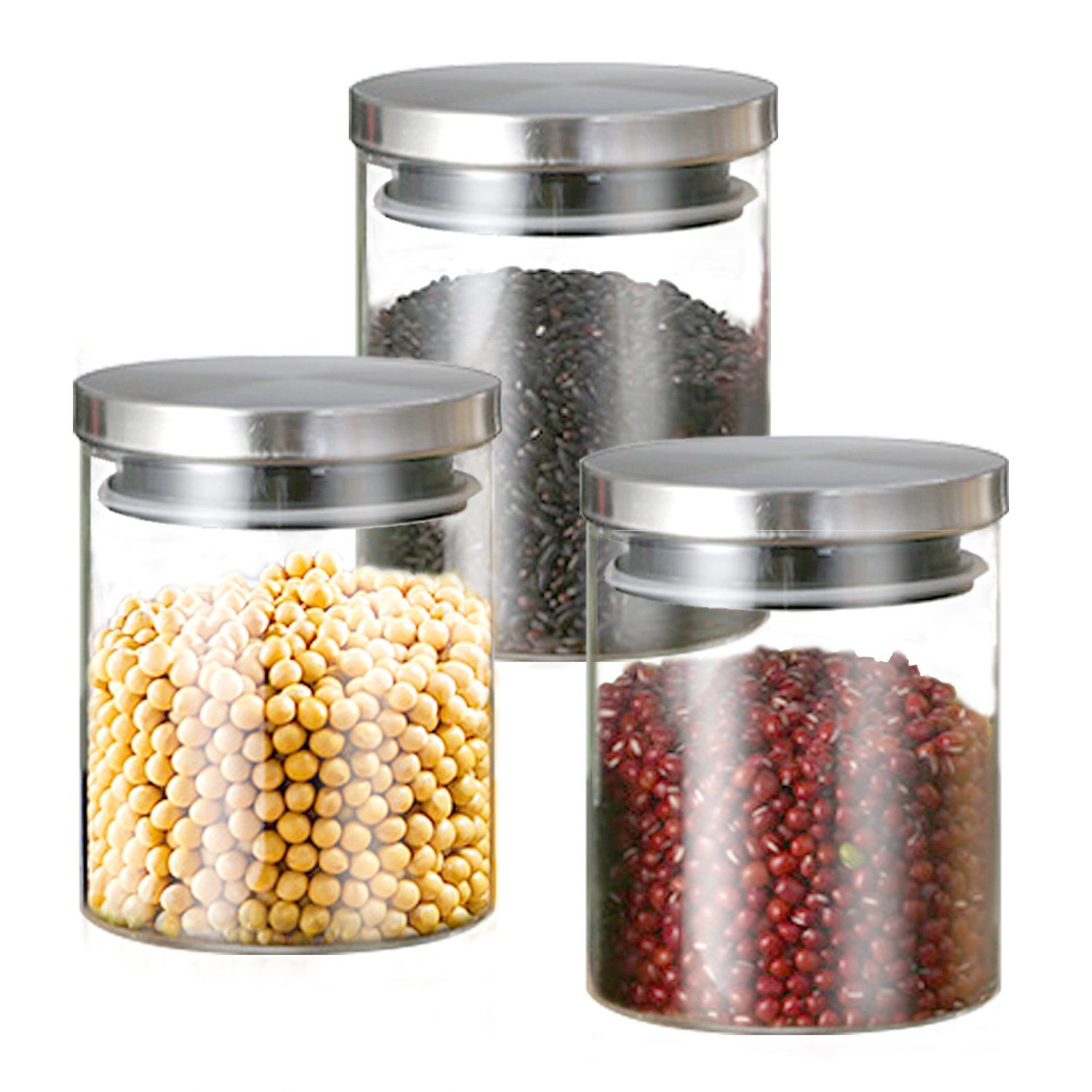 7Magic Vorratsdose Vorratsgläser mit Deckel, robustes Borosilikatglas, stapelbare, Glas, (3er-set Vorratsdosen), BPA-frei, Struktur und Ordnung in der Küche, lange Lebensmittelfrische
