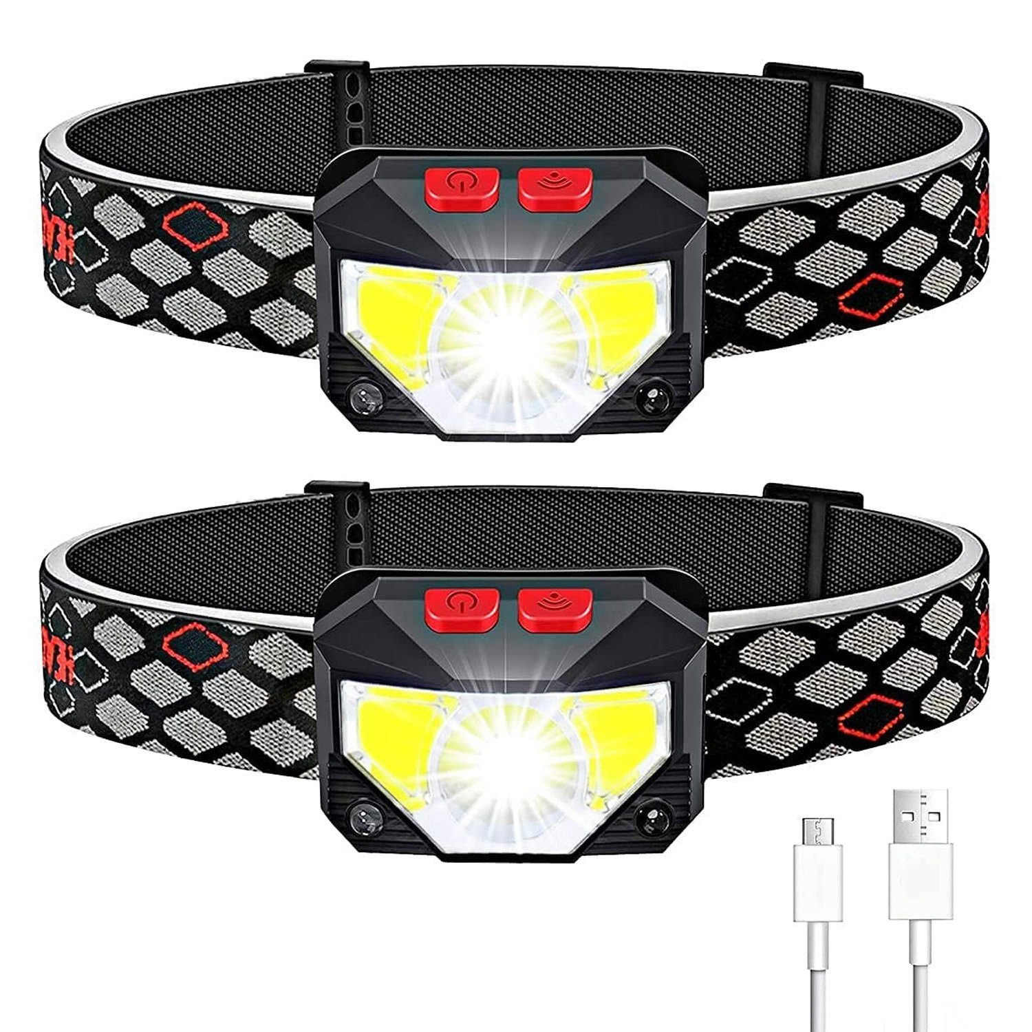 zggzerg LED Stirnlampe LED Wiederaufladbar, Kopflampe 2 Stück 150 Lumens  mit Magnet (Geeignet für Camping, Joggen und Wandern), Winkel und Kopfband  einstellbar