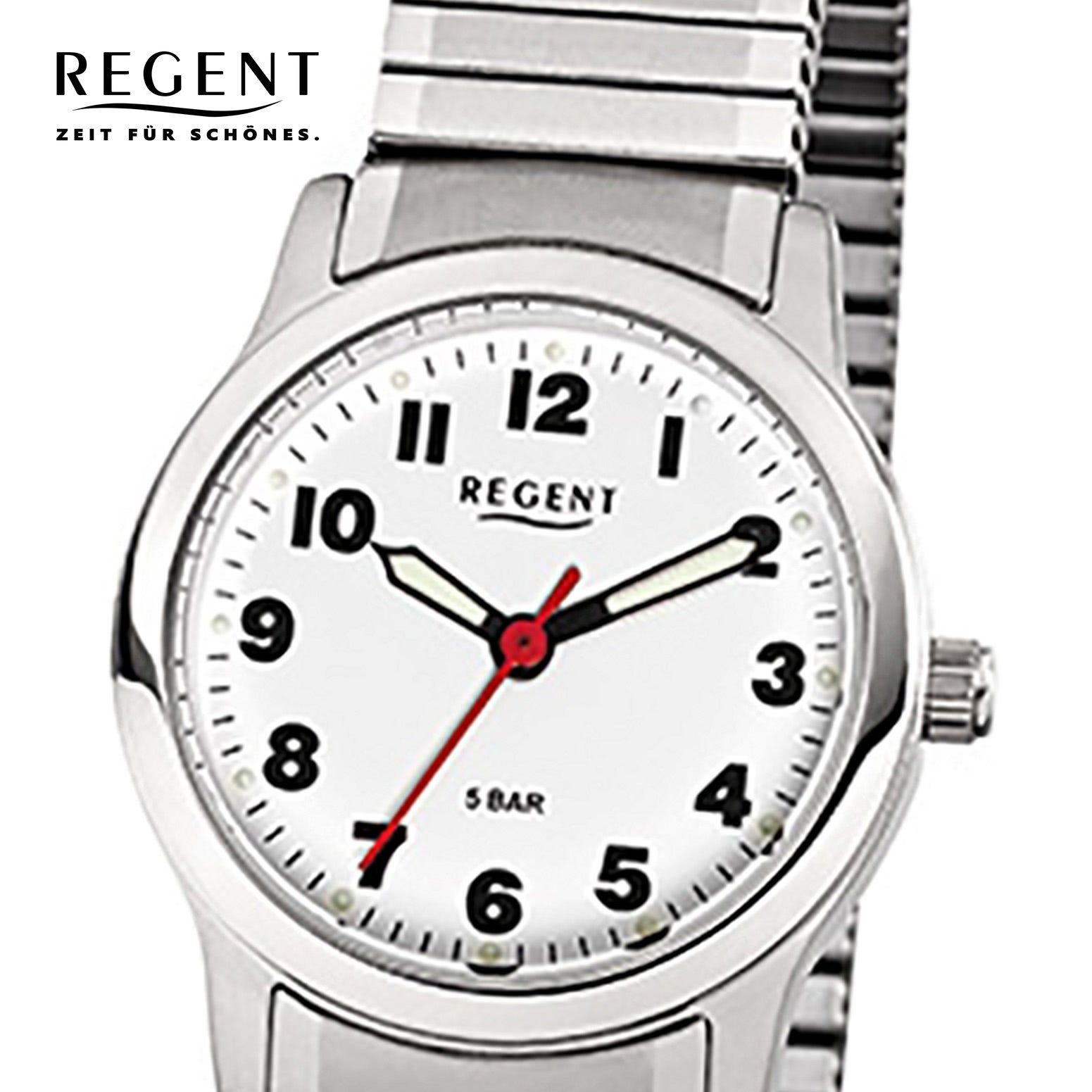 Quarzuhr Damen-Armbanduhr Edelstahlarmband Analog klein silber F-898, (ca. 28mm), Regent Regent Armbanduhr Damen rund,