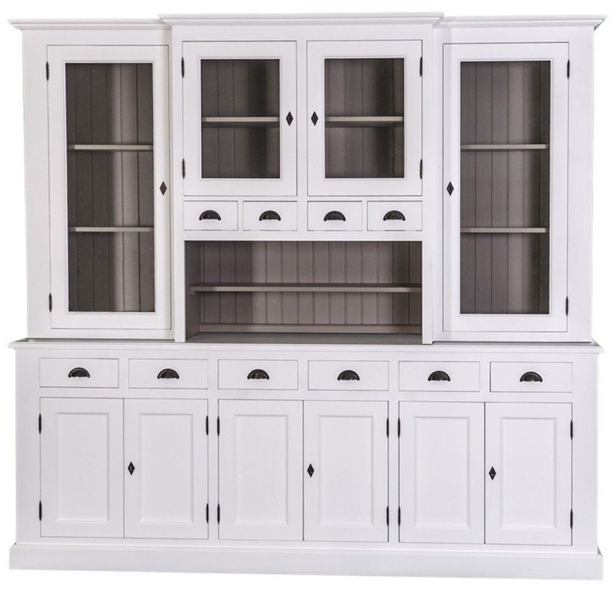 Casa Padrino Küchenbuffet Landhausstil Küchenschrank Weiß / Grau 244 x 45 x H. 225 cm - 2 Teiliger Küchenschrank mit 10 Türen und 10 Schubladen | Buffetschränke