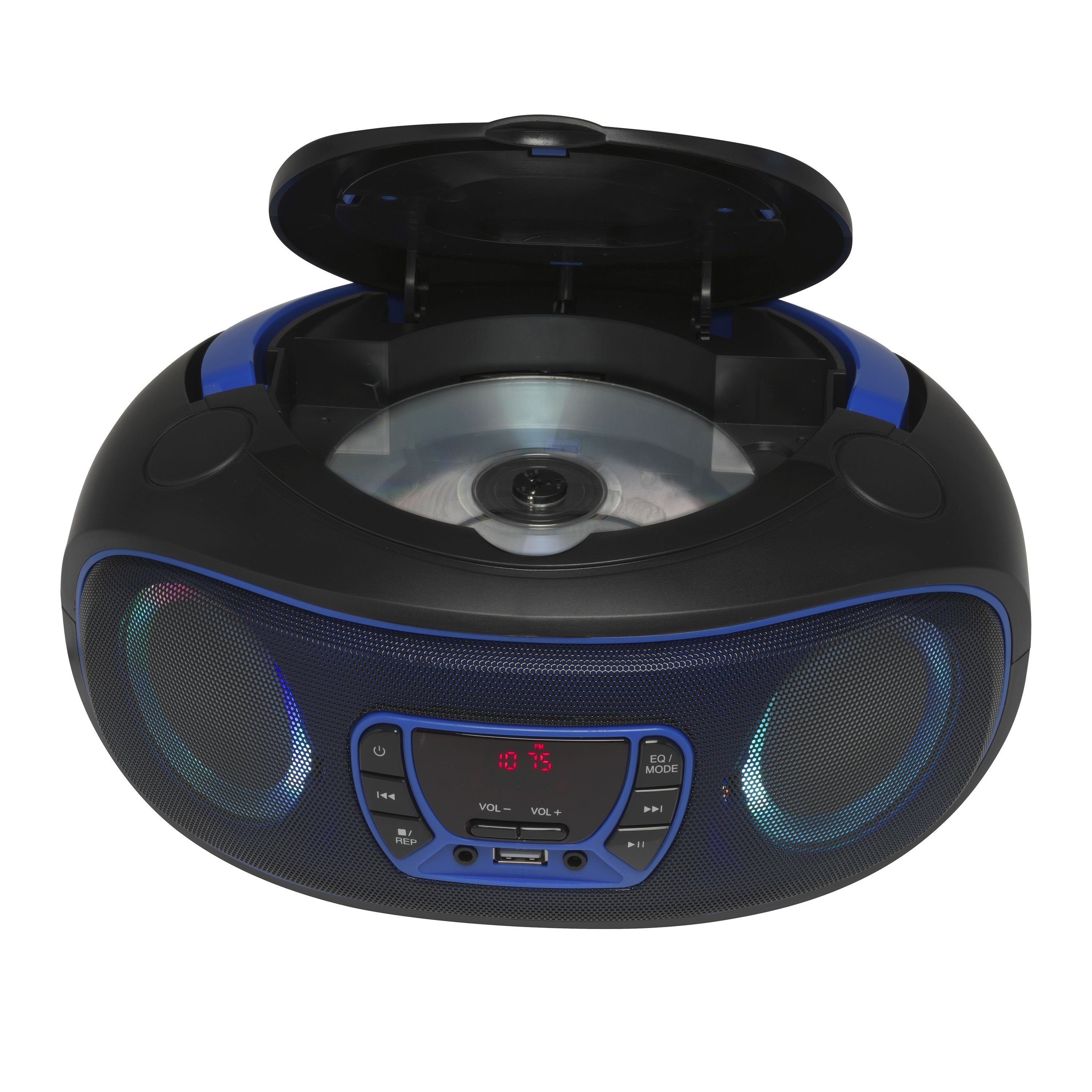 LED Blau TCL-212BT Kopfhörerausgang (Bluetooth, und AUX-IN, Denver USB, Partylicht) Boombox BLUE