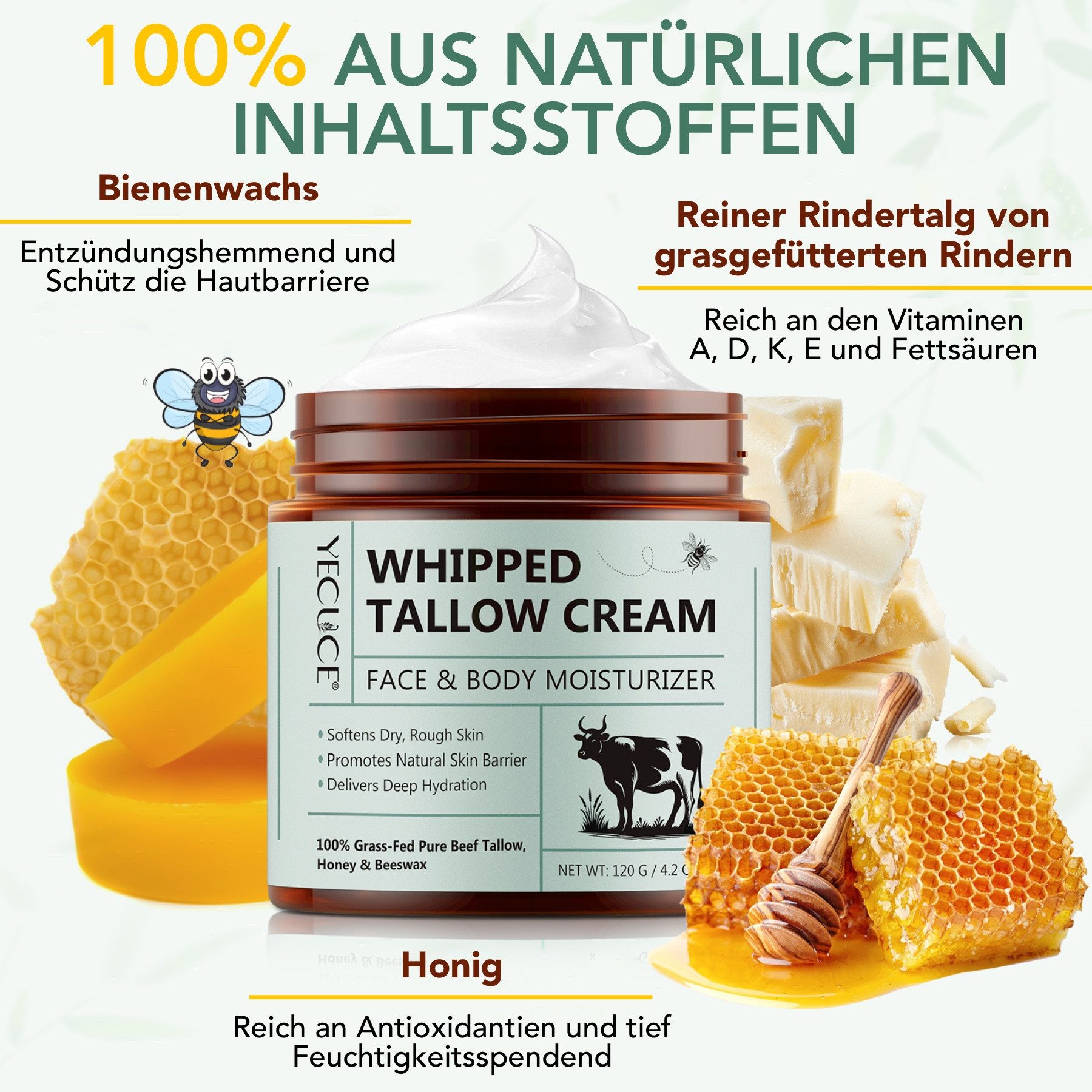 P-Beauty Cosmetic Accessories Tagescreme Hautpflege Gesicht Creme Hautpflegecreme Rindertalg Honig Beef Tallow, 1-tlg., Feuchtigkeitscreme, Tagescreme, Hautpflege