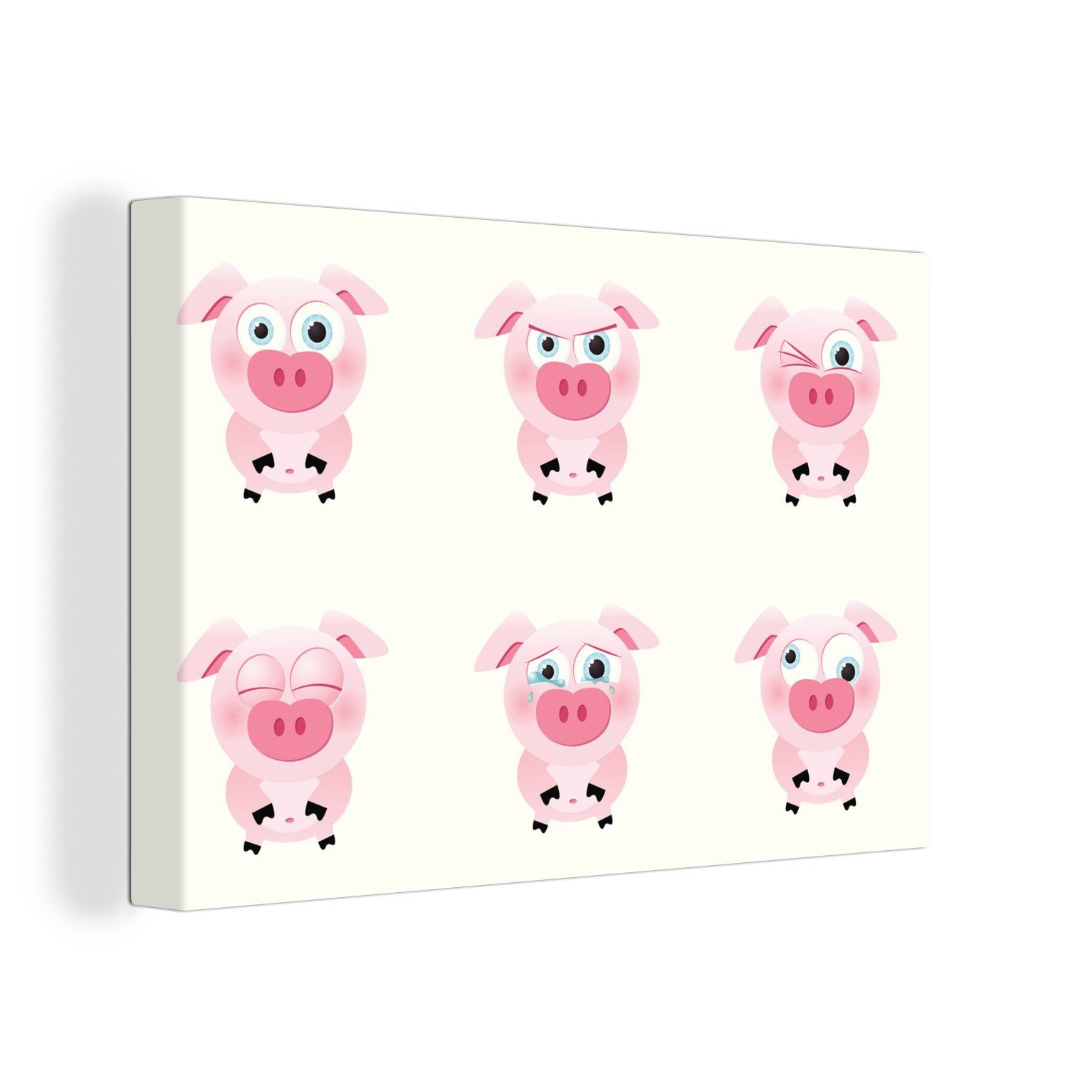 OneMillionCanvasses® Leinwandbild Eine Illustration von sechs kleinen Schweinen, (1 St), Wandbild Leinwandbilder, Aufhängefertig, Wanddeko, 30x20 cm
