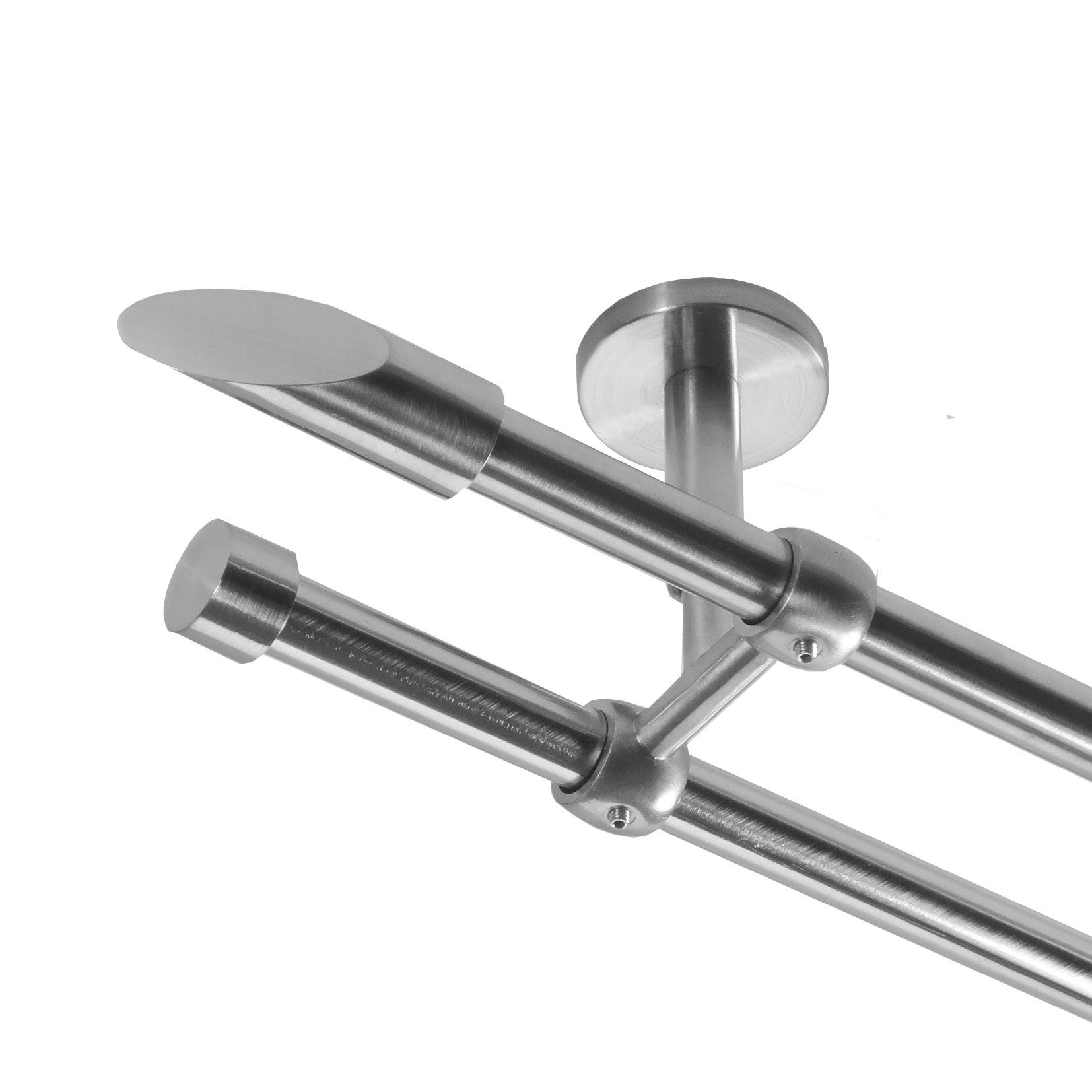 BASIT Gardinenstange Rohr Edelstahloptik 16 mm mit Deckenträgern 360 cm E15, Ø 16 mm, 2-läufig, verschraubt, Metall, D21 360 cm E15 Schräge