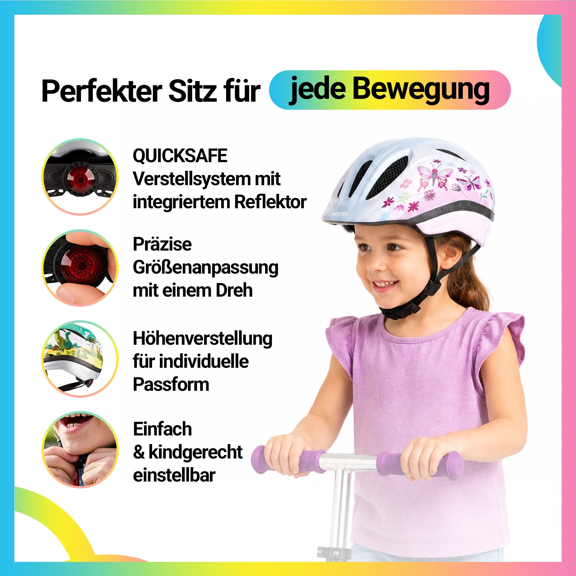 KED Fahrradhelm Meggy II Trend Kinderhelm, LED Rücklicht, MaxShell Technologie Und Präzise Größenverstellung