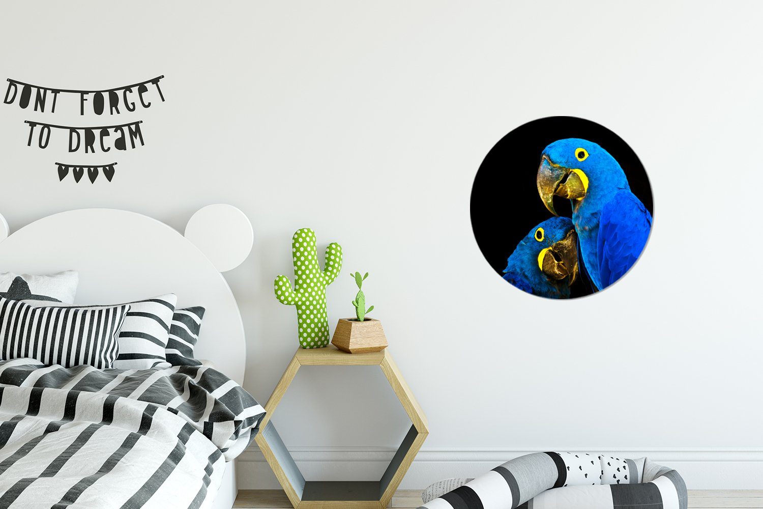 - - St), - Wandsticker Kinderzimmer, Blau Wohnzimmer Papagei Rund, für Federn Tapetenaufkleber, (1 Vogel MuchoWow Tapetenkreis
