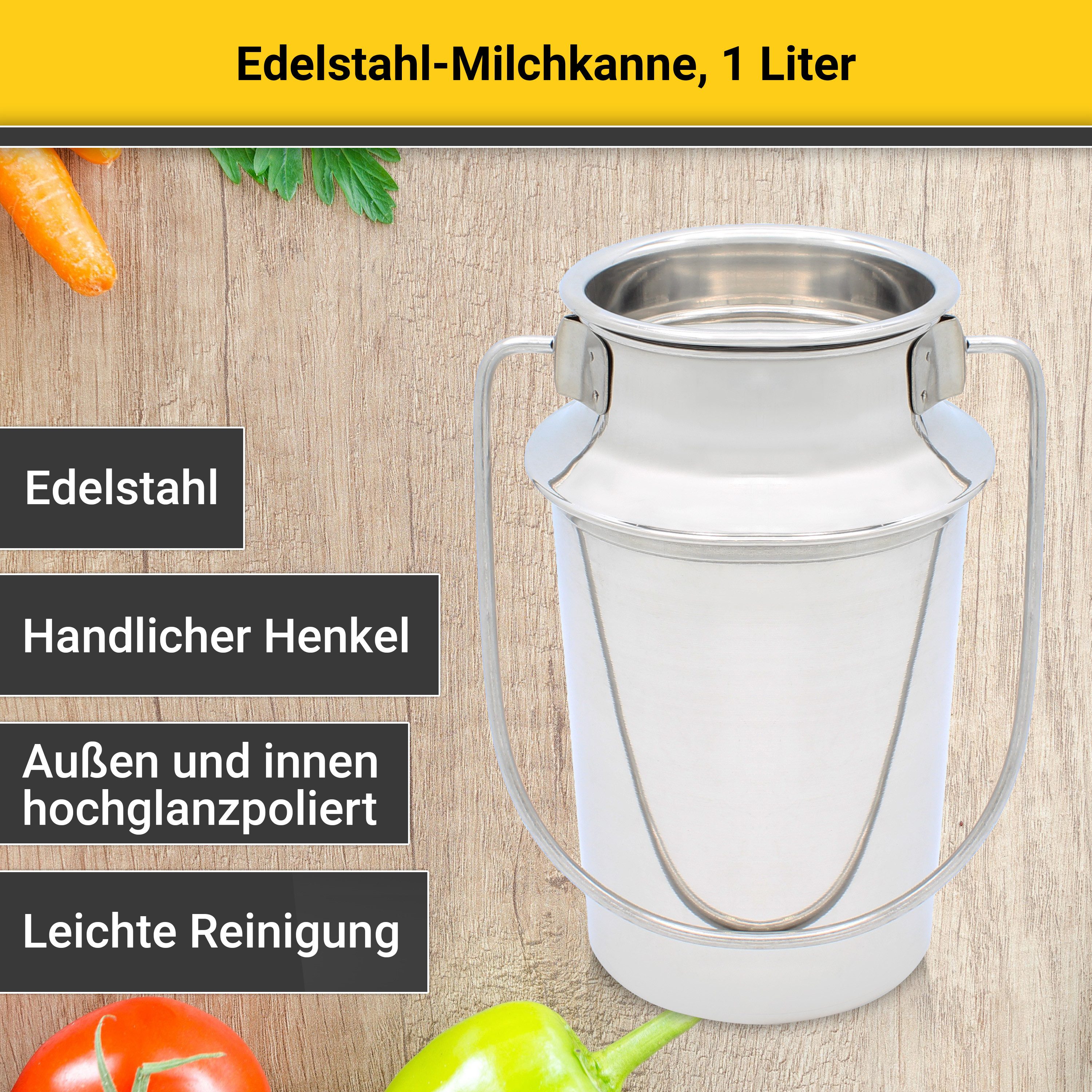 Krüger Milchkanne aus Edelstahl rostfrei, 1 Liter, 1 l, (1-St), Kanne im zeitlosen Design