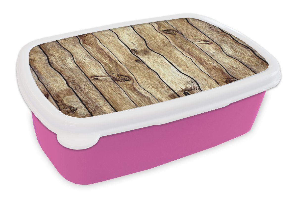 MuchoWow Lunchbox Regale - Holz - Rustikal, Kunststoff, (2-tlg), Brotbox für Erwachsene, Brotdose Kinder, Snackbox, Mädchen, Kunststoff rosa