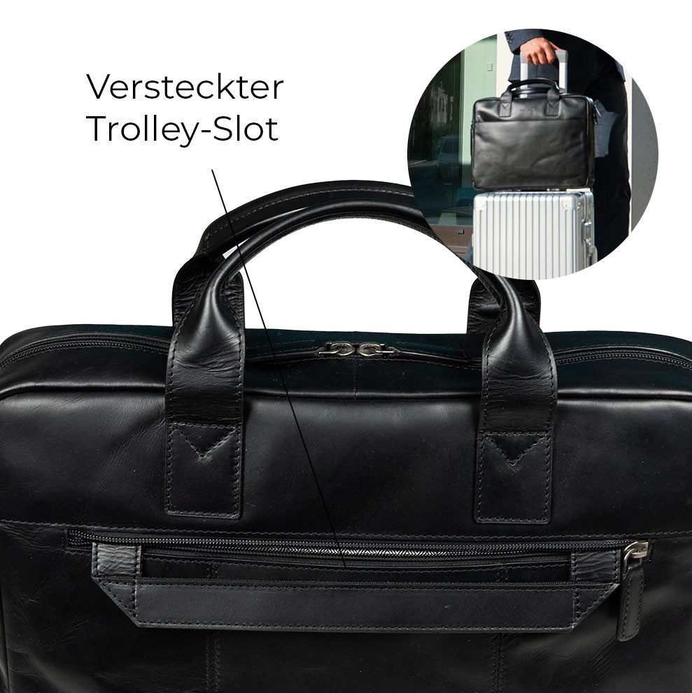 Gentlemen's Laptoptasche Slim - Notebooktasche aus Leder mit Schultergurt 14 & 16 Zoll, Echtleder, großes Hauptfach, Schultergurt, Geschenkverpackung