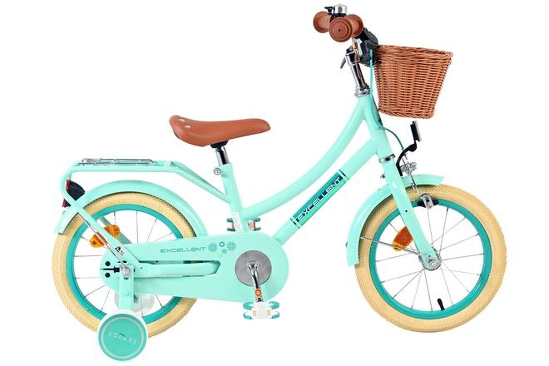 Volare Kinderfahrrad Excellent Kinderfahrrad - Mädchen - 14 Zoll - Grün, Geschlossener Kettenschutz, Weidenkorb und Gepäckträger, Alter 3