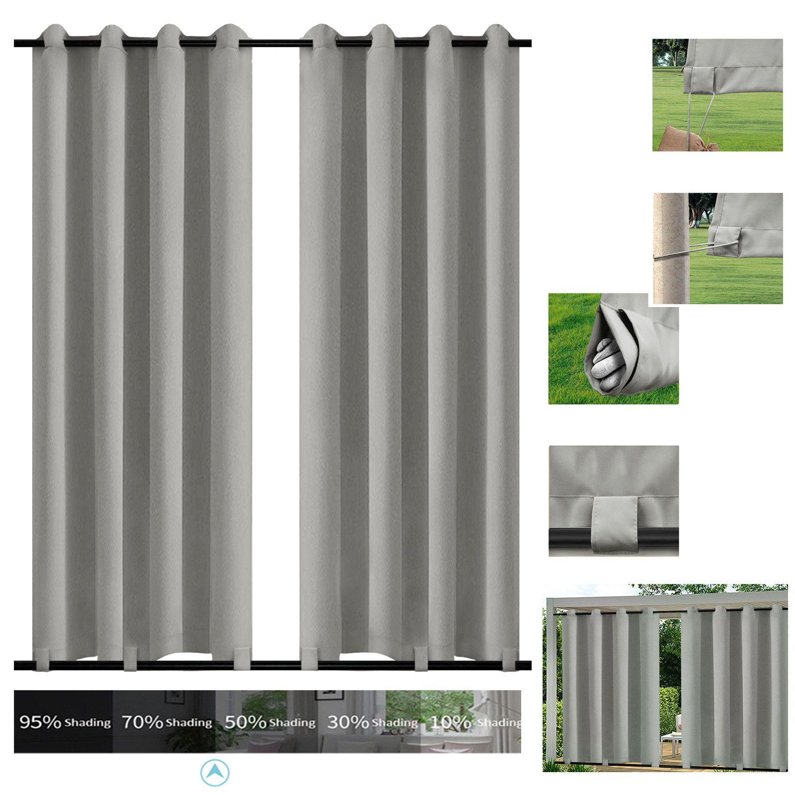 BTTO V&G Schiebegardine Vorhang Wasserdicht & Winddicht, 4 Farben, 6 Größe,Blickdicht (2 St), Vorhänge Wärme Licht Blockierung Outdoorgardine für Balkon Terrasse