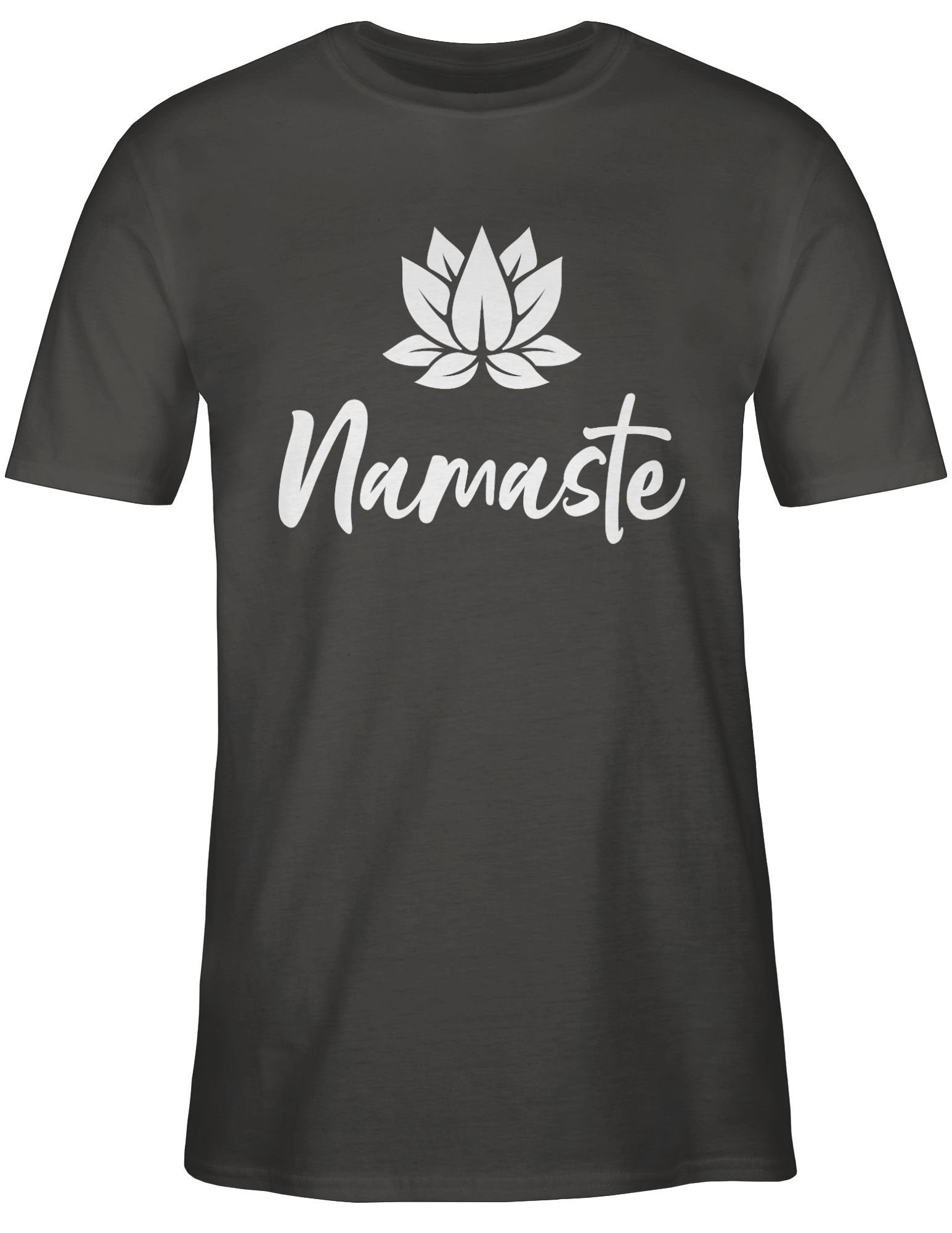 Dunkelgrau Namaste 03 Wellness Geschenk T-Shirt Lotusblüte weiß mit Yoga und Shirtracer