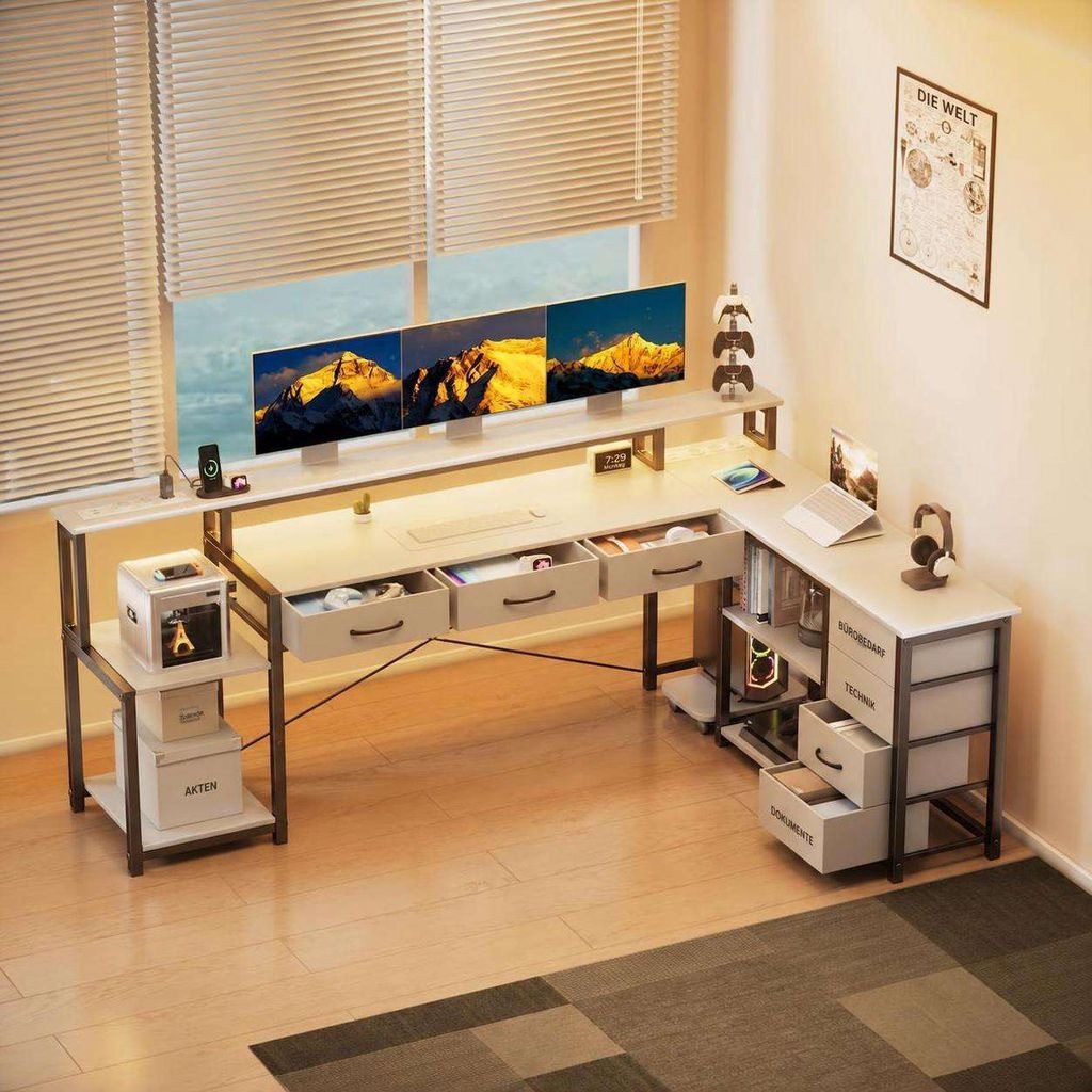 Aiorber Computertisch Aiorber-Weißer L-Eckschreibtisch mit Schubladen für Homeoffice