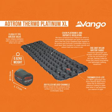 Vango Isomatte Trekking Isomatte Aotrom Thermo Platinum, XL Luftbett Camping Matte 0,62 kg