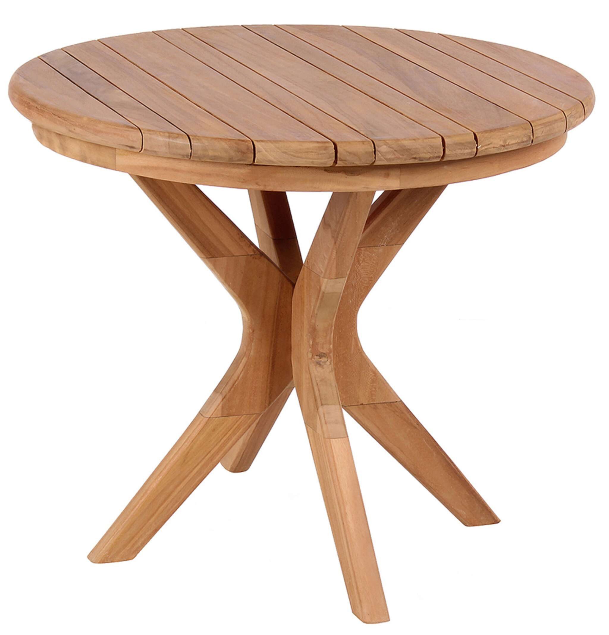 MR.DEKO Gartentisch aus Teakholz rund Ø60 cm natur massiv Outdoor wetterfest (Ideal zu Deckchairs kombinierbar – für drinnen & draußen geeignet, 1-St), Plantagen-Teak Vollholz – wetterfest, vielseitig, leicht montierbar