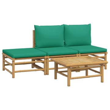 furnicato Garten-Essgruppe 4-tlg. Garten-Lounge-Set mit Grünen Kissen Bambus