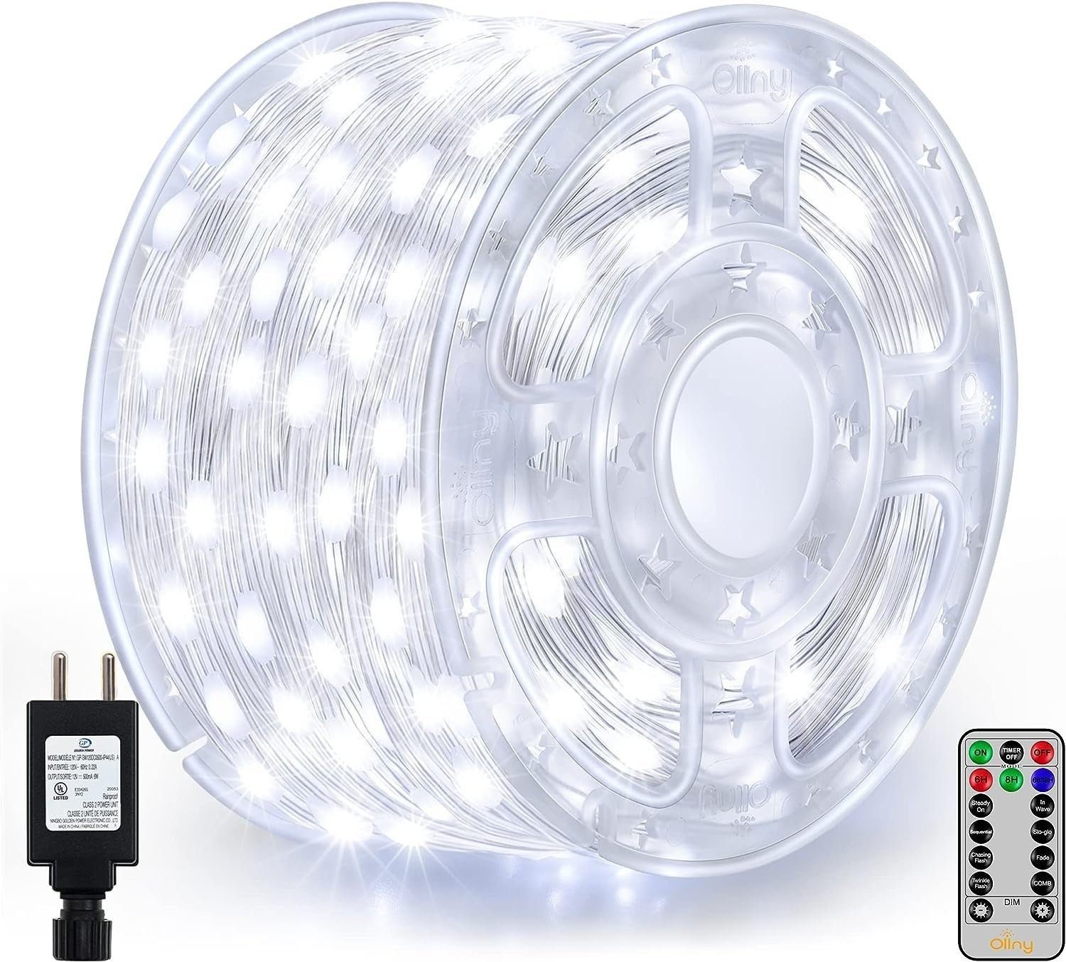 Ollny LED-Lichterkette, 400-flammig, 400 LEDs mit IP67 Wasserdichtigkeit, 8 Modi, Timer