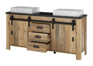 Furn.Design Badmöbel-Set Stove, (Badezimmer komplett Set 6-teilig, Used Wood Design), inklusive Waschbecken und Beleuchtung, Soft-Close