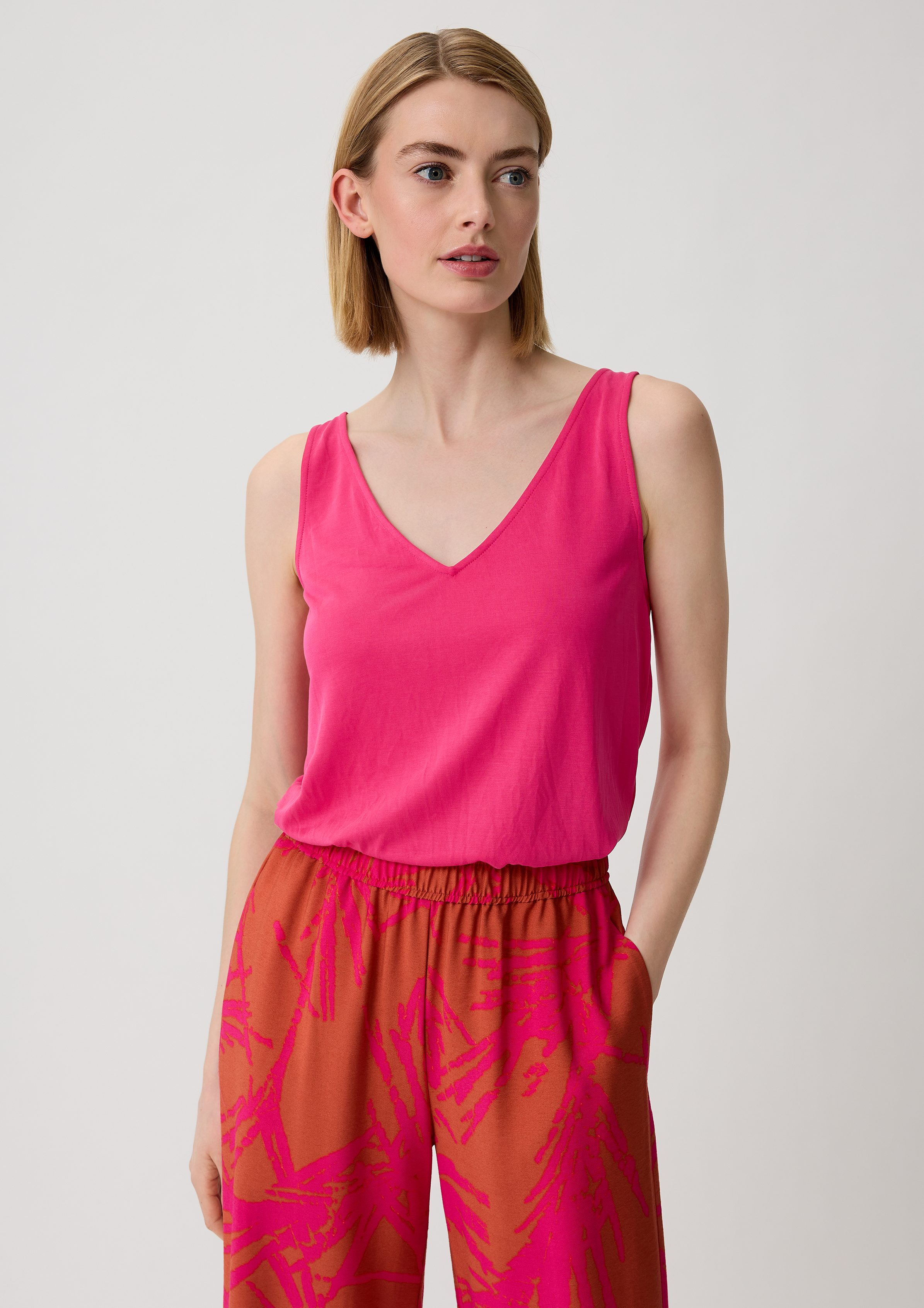 Comma Shirttop Top aus Modalmix Cut Out, Streifen-Detail pink