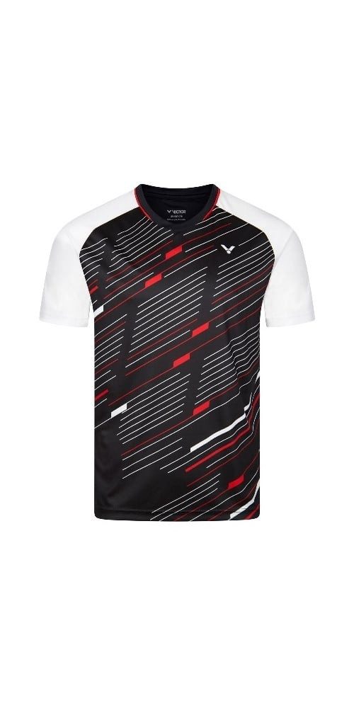 VICTOR T-Shirt T-43101 C (V-Ausschnitt) schwarz/weiss/rot Herren