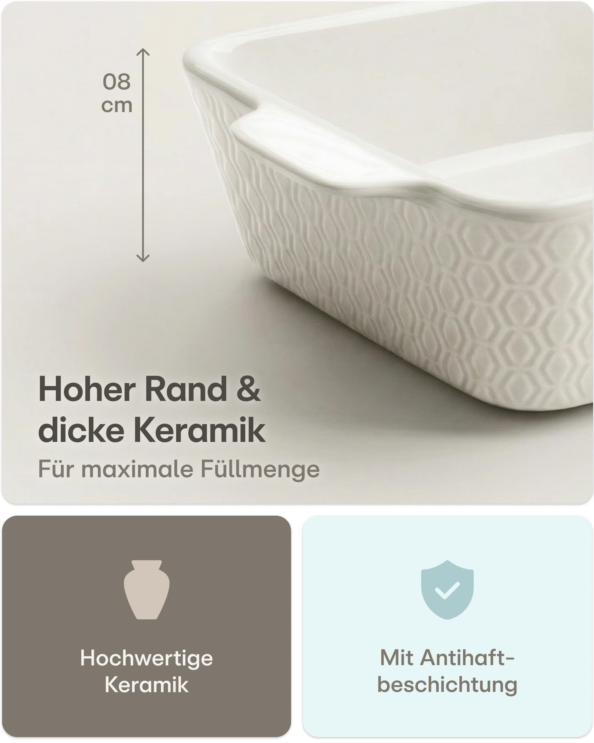Praknu Auflaufform Auflaufform Klein aus Keramik für 2 Personen - Mini Auflaufform, Keramik, (1-St), Antihaftbeschichtung, hoher Rand, kratz- und schnittfest
