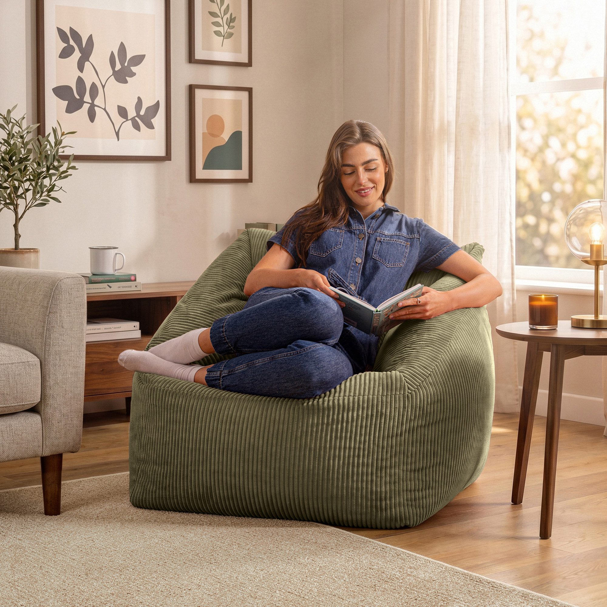 icon Sitzsack Riesen Sessel aus Cord Flauschig „Natalia", Sitzsack XXL, Made in Germany, für Erwachsene & Kinder, für Wohnzimmer – Bild 3 von 5