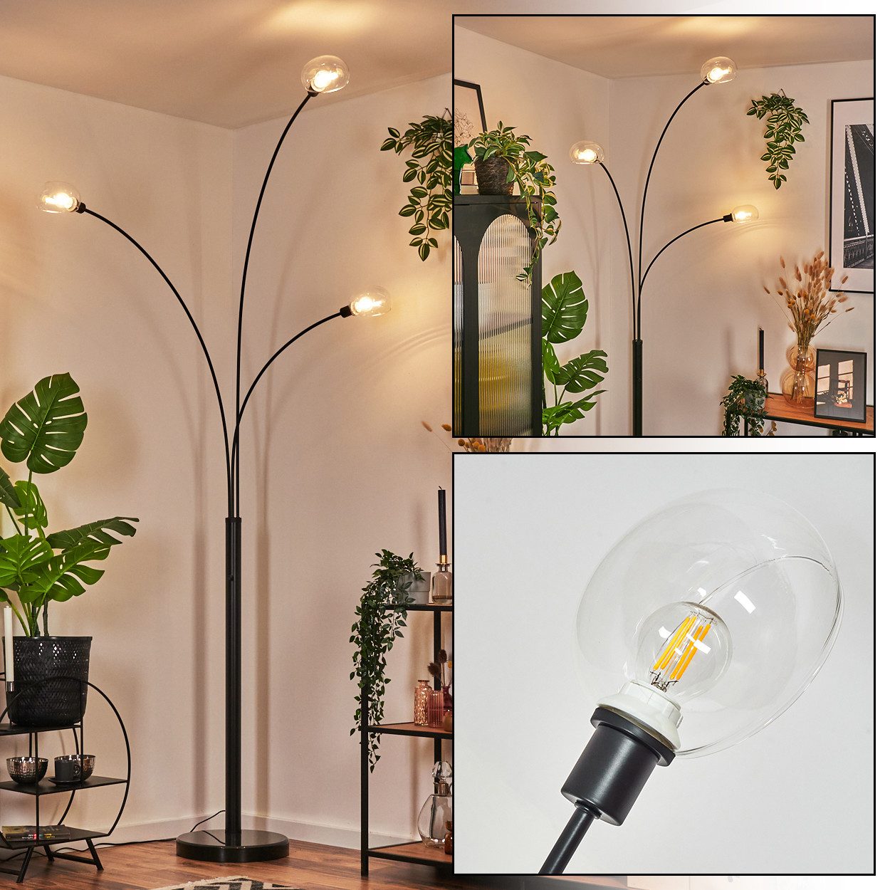 Stehlampe Stehlampe aus Metall in Schwarz/Klar im Retro/Vintage-Design