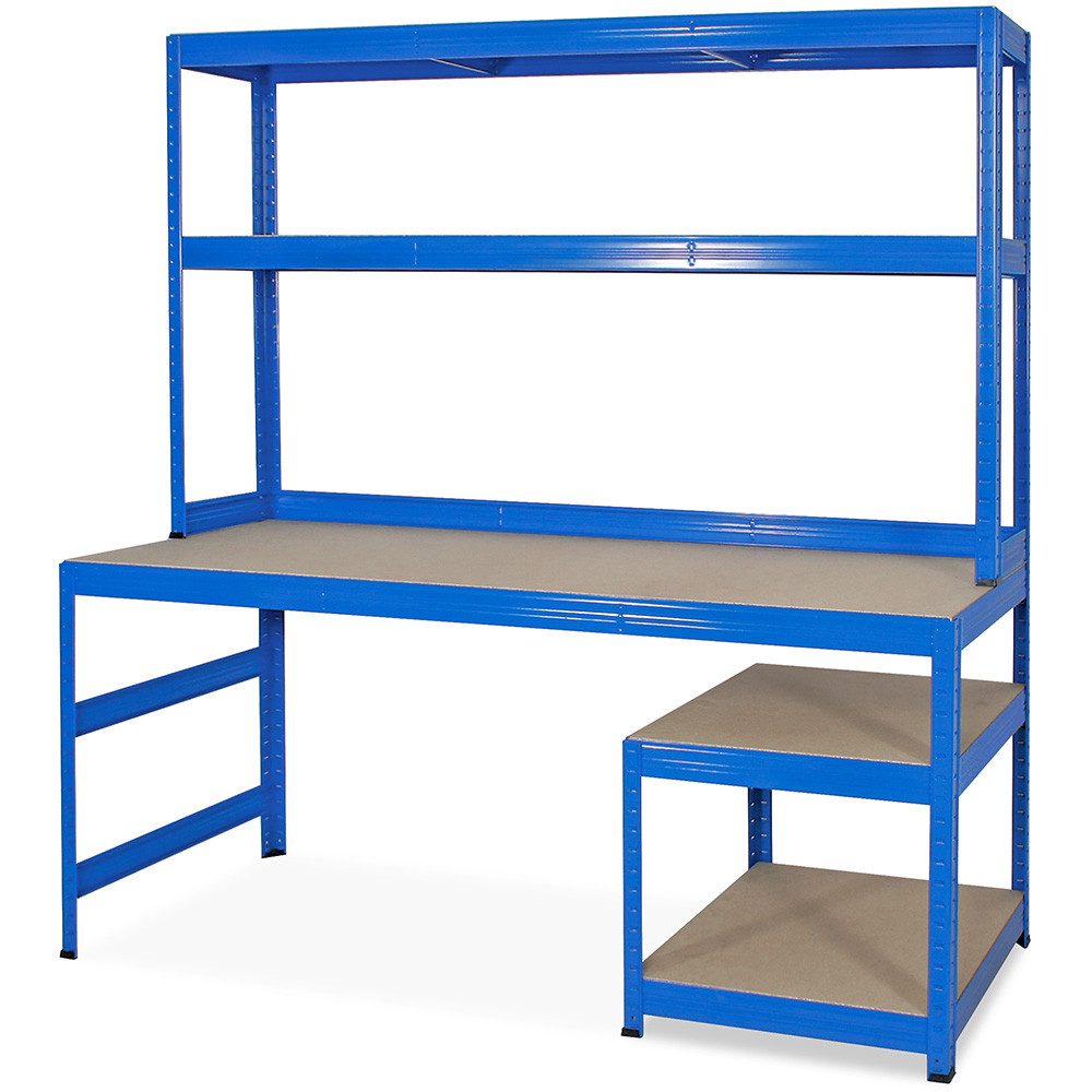 BRB-Lagertechnik Werkbank Packtisch/Werkbank mit Aufbau und Unterbau, BxTxH 1800x600/300x1800 mm, Robuster Arbeitstisch / Packtisch / Werktisch / Montagetisch