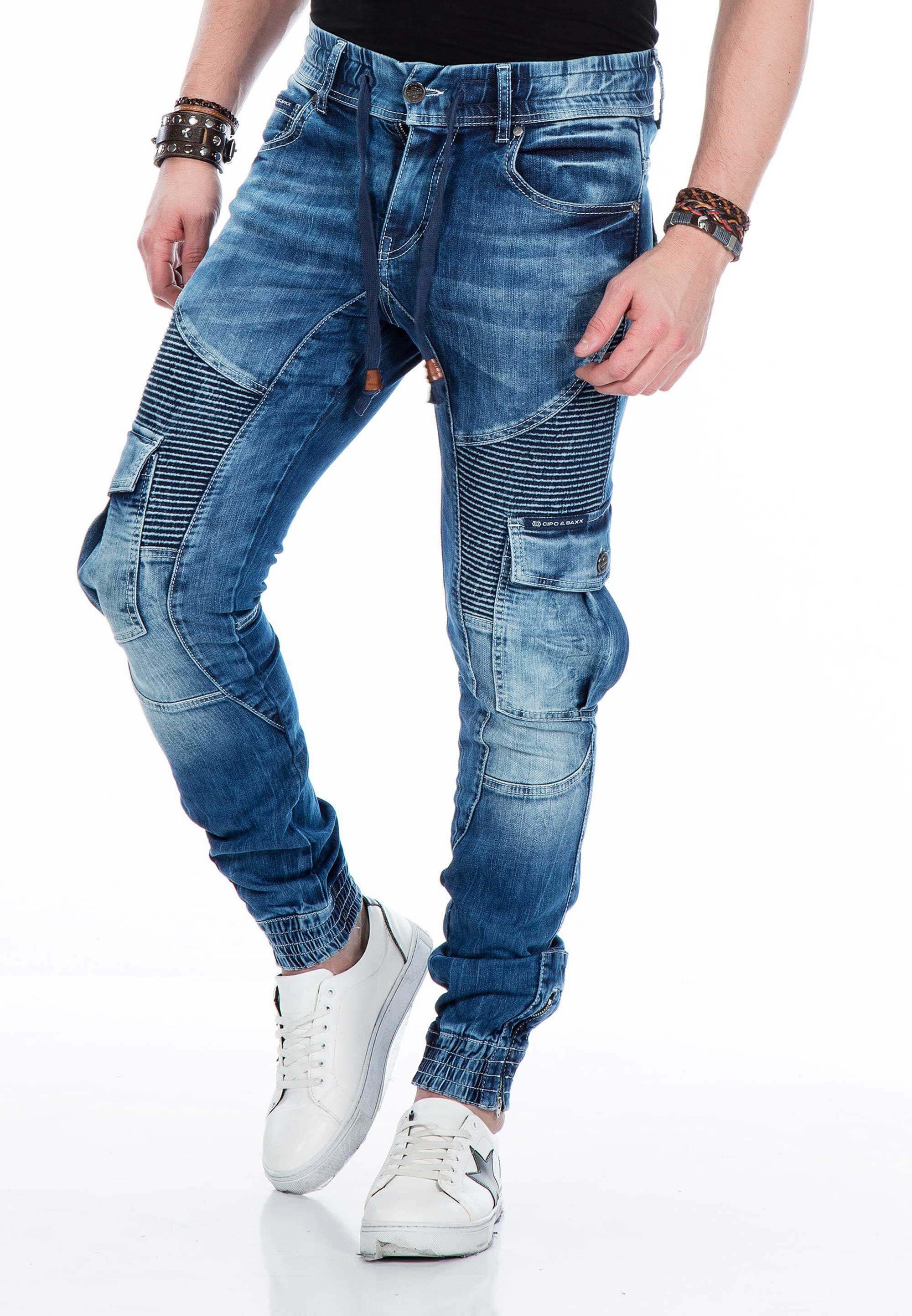 Baxx elastischen Jeans mit Cipo Saum & blau Bündchen Bequeme am