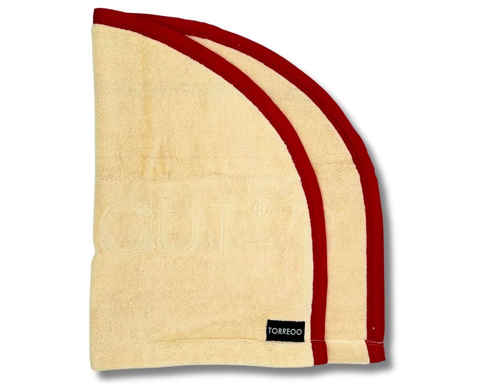 Saunagut Saunatuch SAUNAGUT® Sauna Wedeltuch Torreoo elfenbein-rot, (0-St)