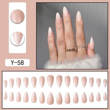 YRIIOMO Kunstfingernägel 28Mandel-Nagel-Farbverlauf, tragbare Nägel, einfacher Aufheller, Nagelkunst-Patch