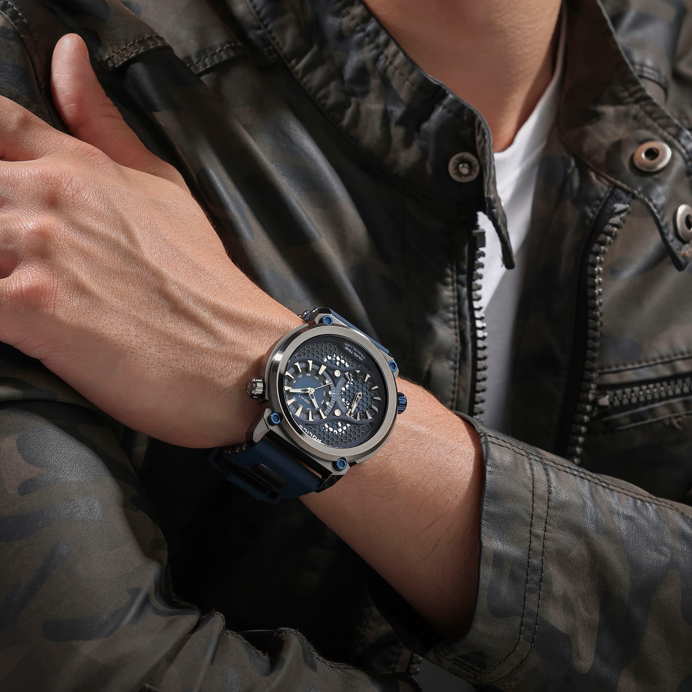 Police Multifunktionsuhr BOA PEWGM0071803, Quarzuhr, Armbanduhr, Herrenuhr, Silikonarmband, analog, Dualzeit