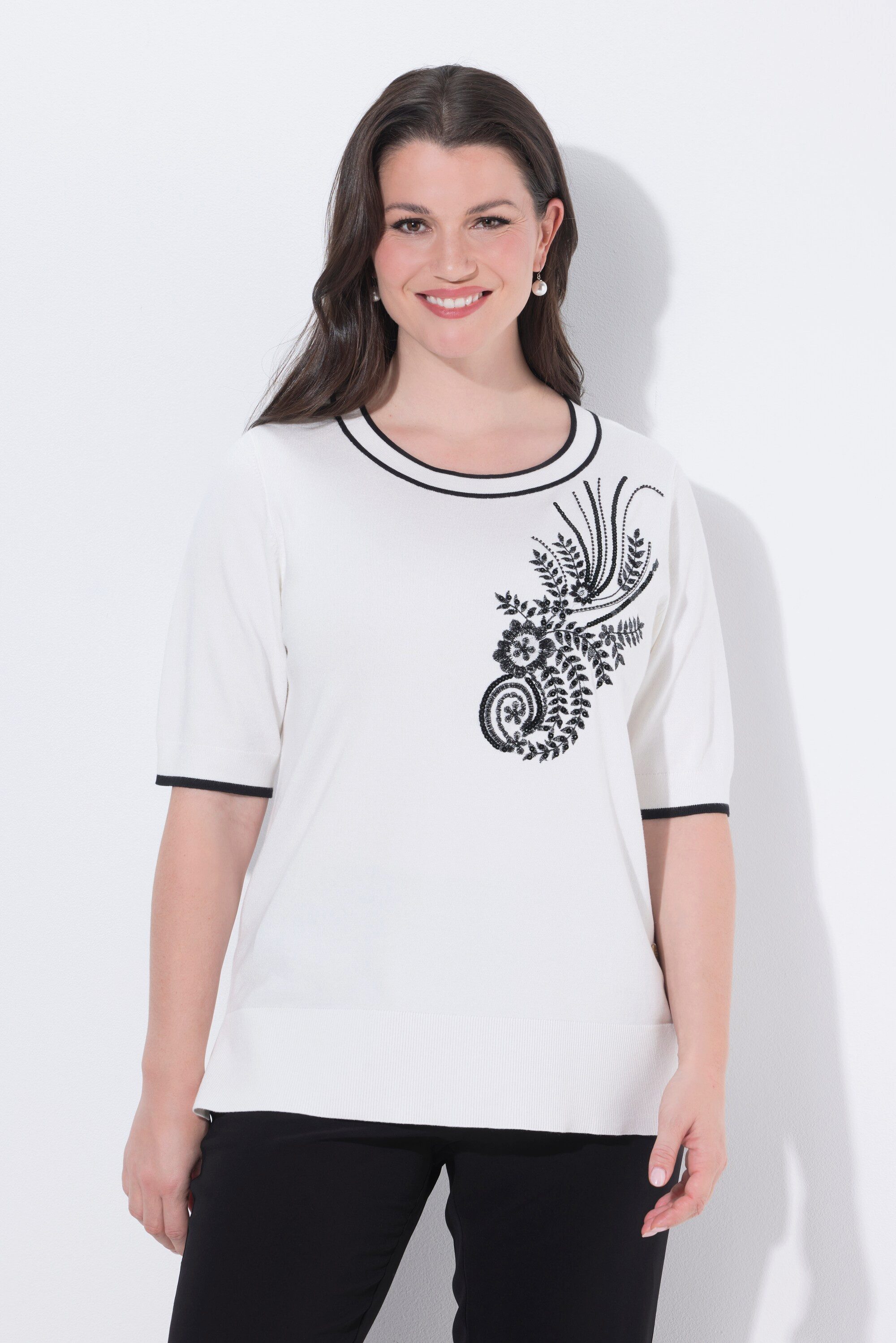 Ulla Popken Strickpullover Twinset-Pullover Pailletten-Stickerei Rundhals