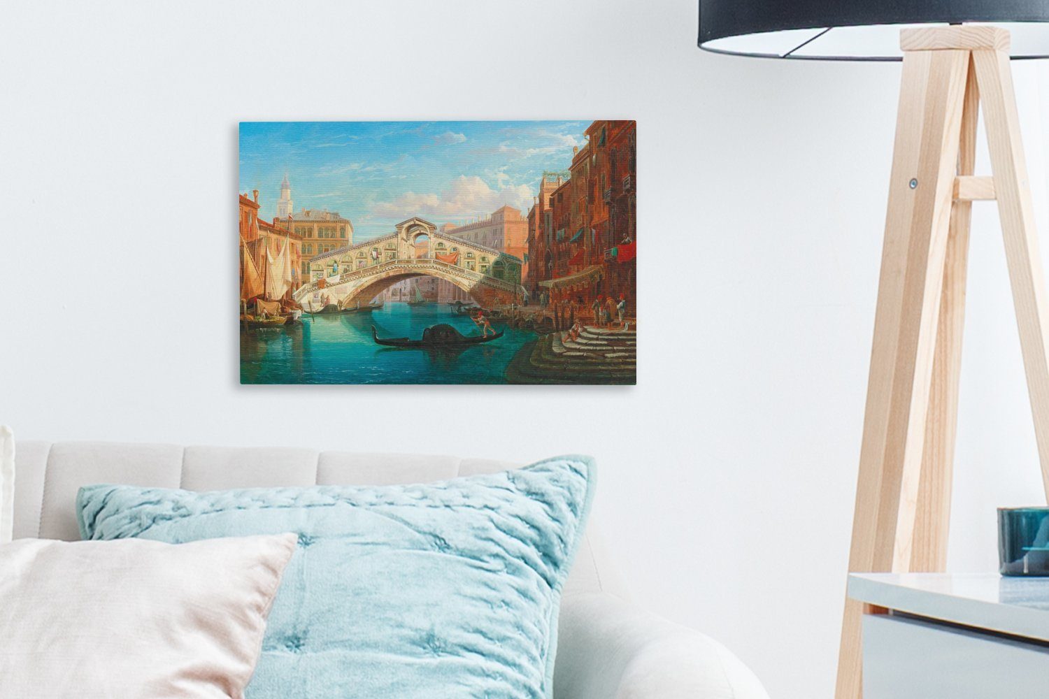 Leinwandbilder, Venedig, von Wandbild OneMillionCanvasses® Gemälde cm (1 St), Rialto-Brücke auf Aufhängefertig, Wilhelm die Leinwandbild Wanddeko, 30x20 - Blick Palm, Gustaf