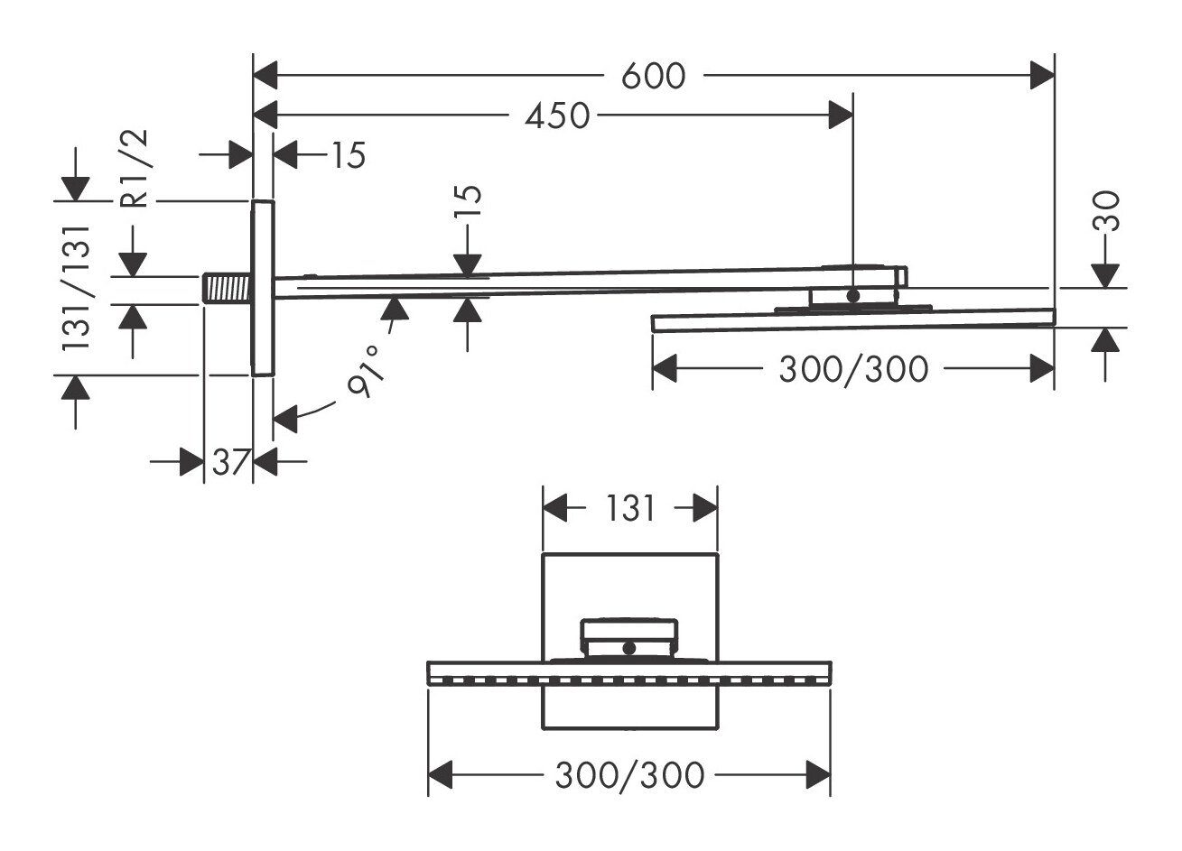 Thumbnail - hansgrohe Kopfbrause Axor ShowerSolutions 300/300, 1jet mit Brausearm - Chrom