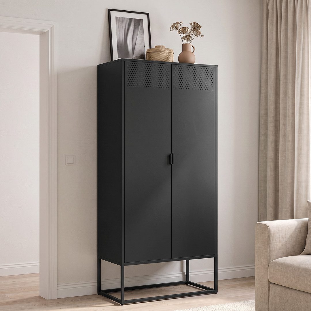 skølm Kommode Izar aus Metall (Schwarz), Highboard mit Doppeltür & höhenverstellbare Einlegeböden