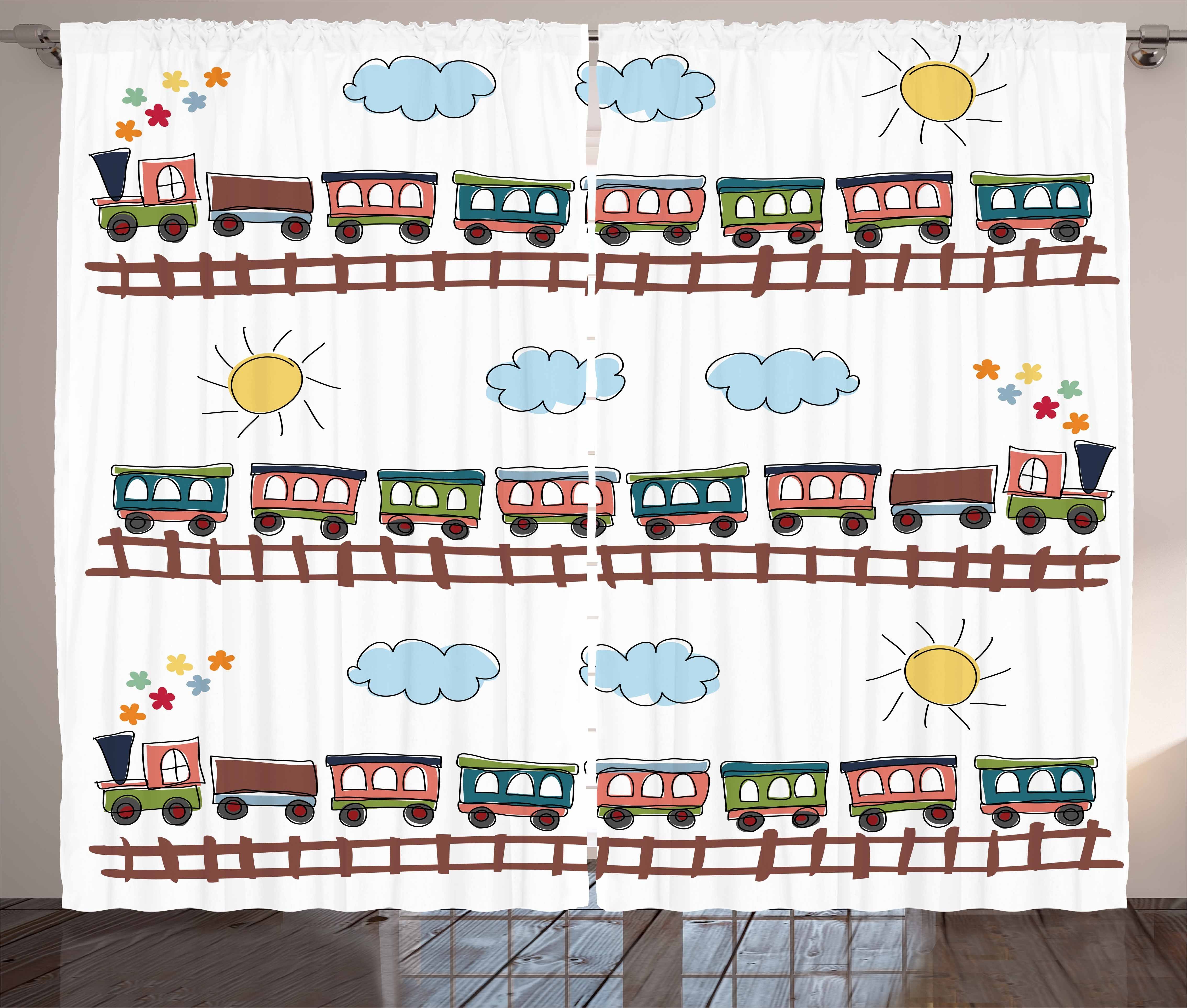Gardine Schlafzimmer Kräuselband Vorhang mit Kindergarten Abakuhaus, Haken, und Tracklines Schlaufen Cartoon-Zug