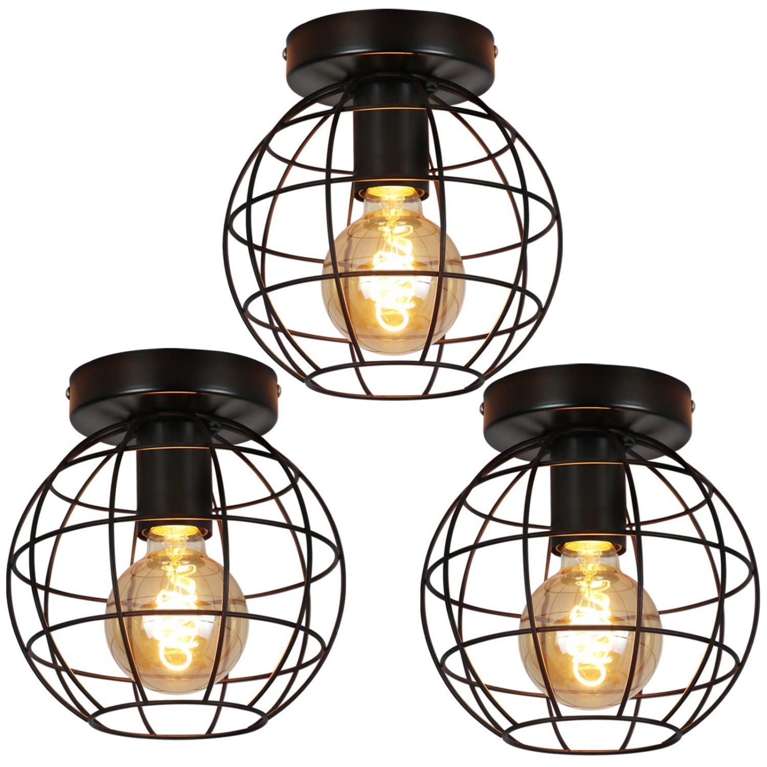 ZMH Deckenleuchte Wohnzimmer E27 Schwarz Lampenschirm Vintage Deckenlampe F günstig online kaufen