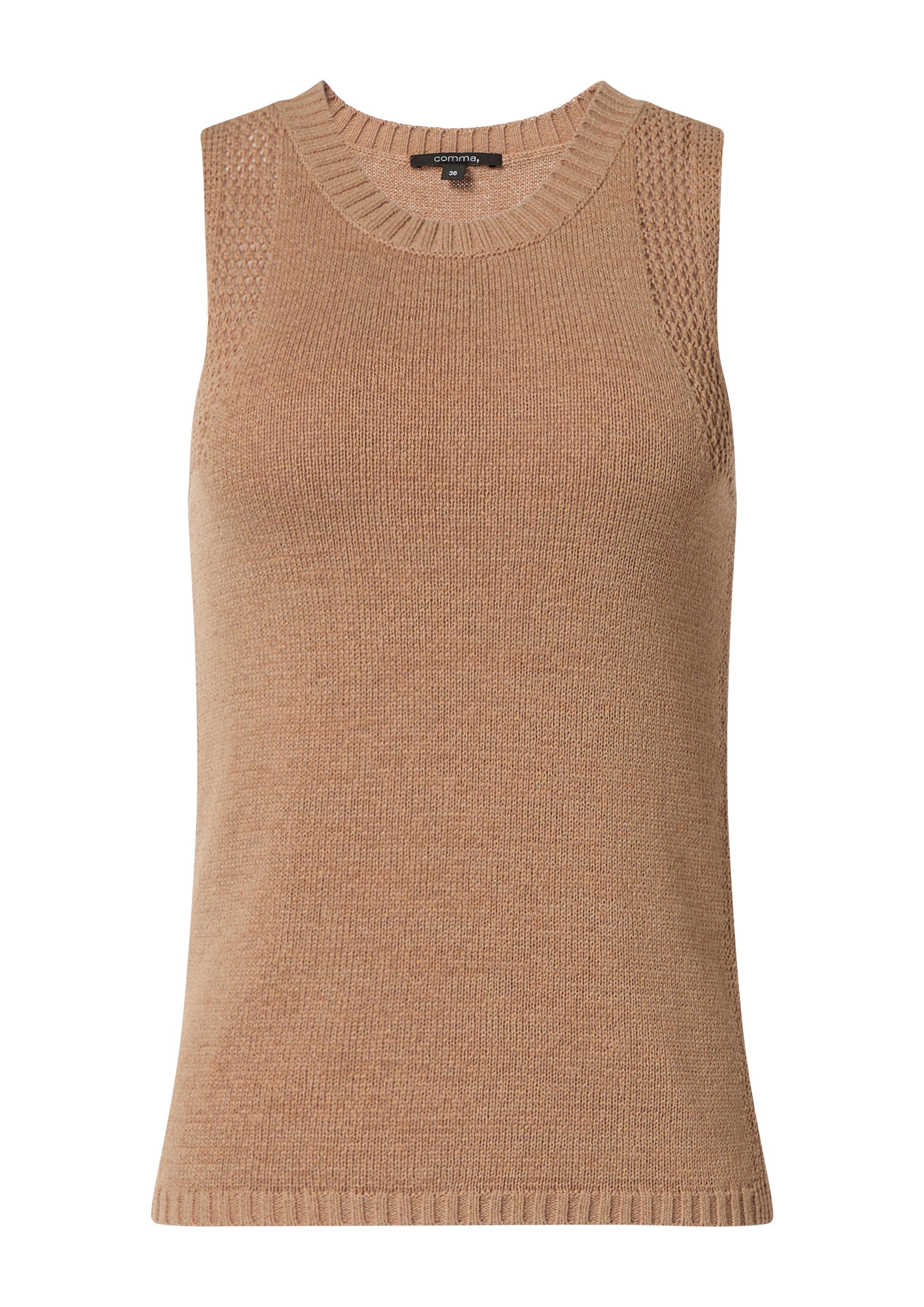 comma Rundhalspullover Strickpullunder Stricktop aus Baumwollmix mit Rippblende