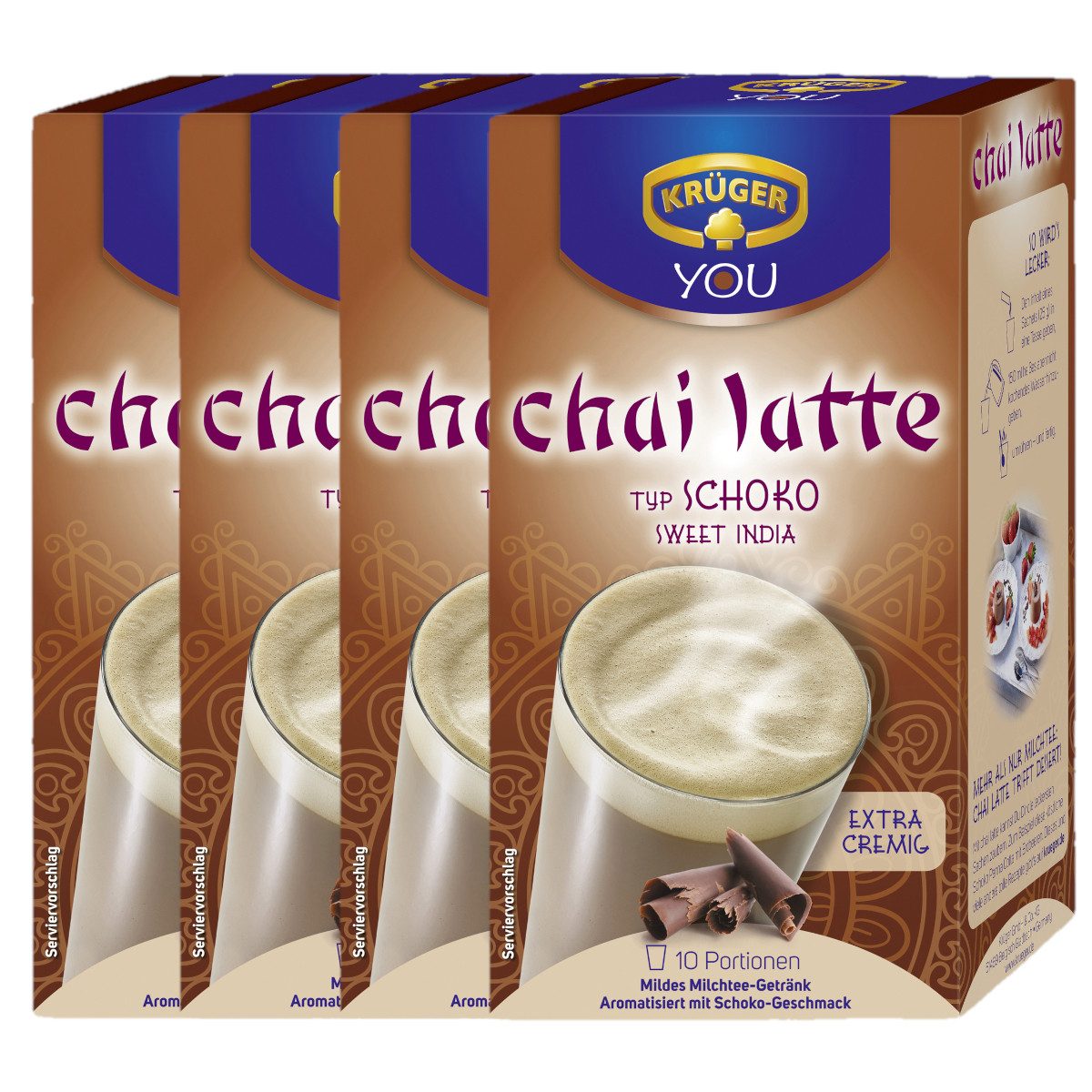 Krüger Tee, Krüger Chai Latte Typ Schoko Sweet India Milchteepulver 250g 4er Pack