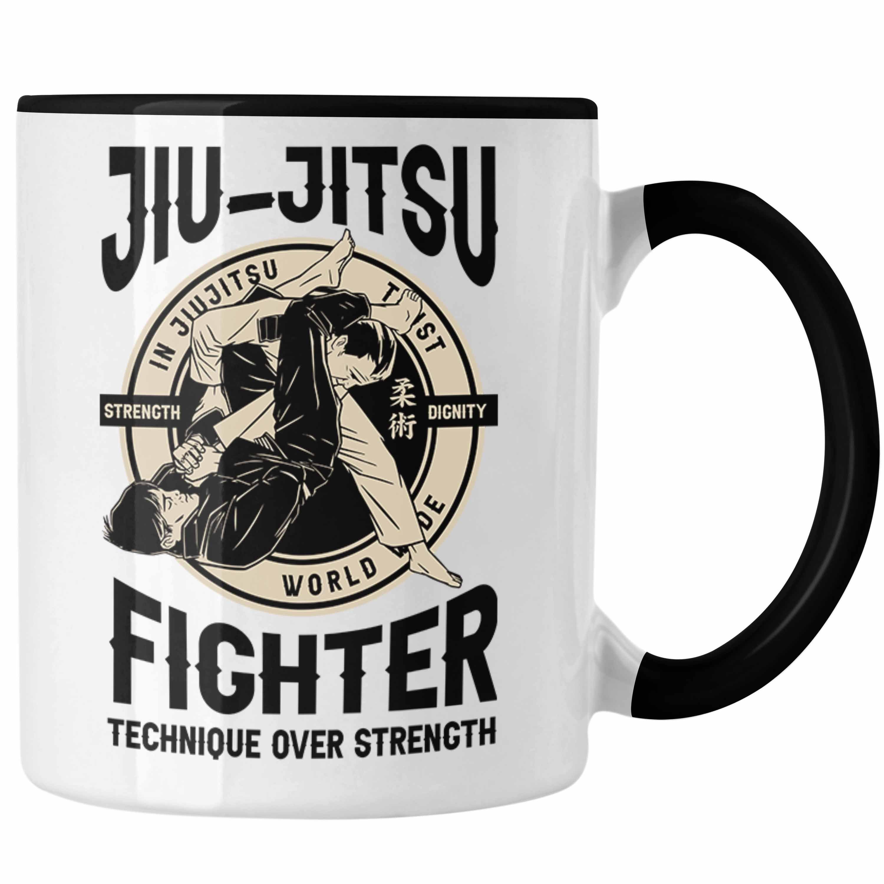 Trendation Tasse Jiu Jitsu Tasse Geschenk für Kampfsportler Geschenkidee Technik über Schwarz