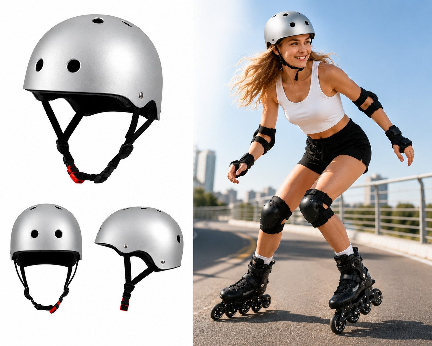 Rungassi Skatehelm Skate- und Fahrradhelm Helm „Aggressive“ 75CE_ZWA Silber XL