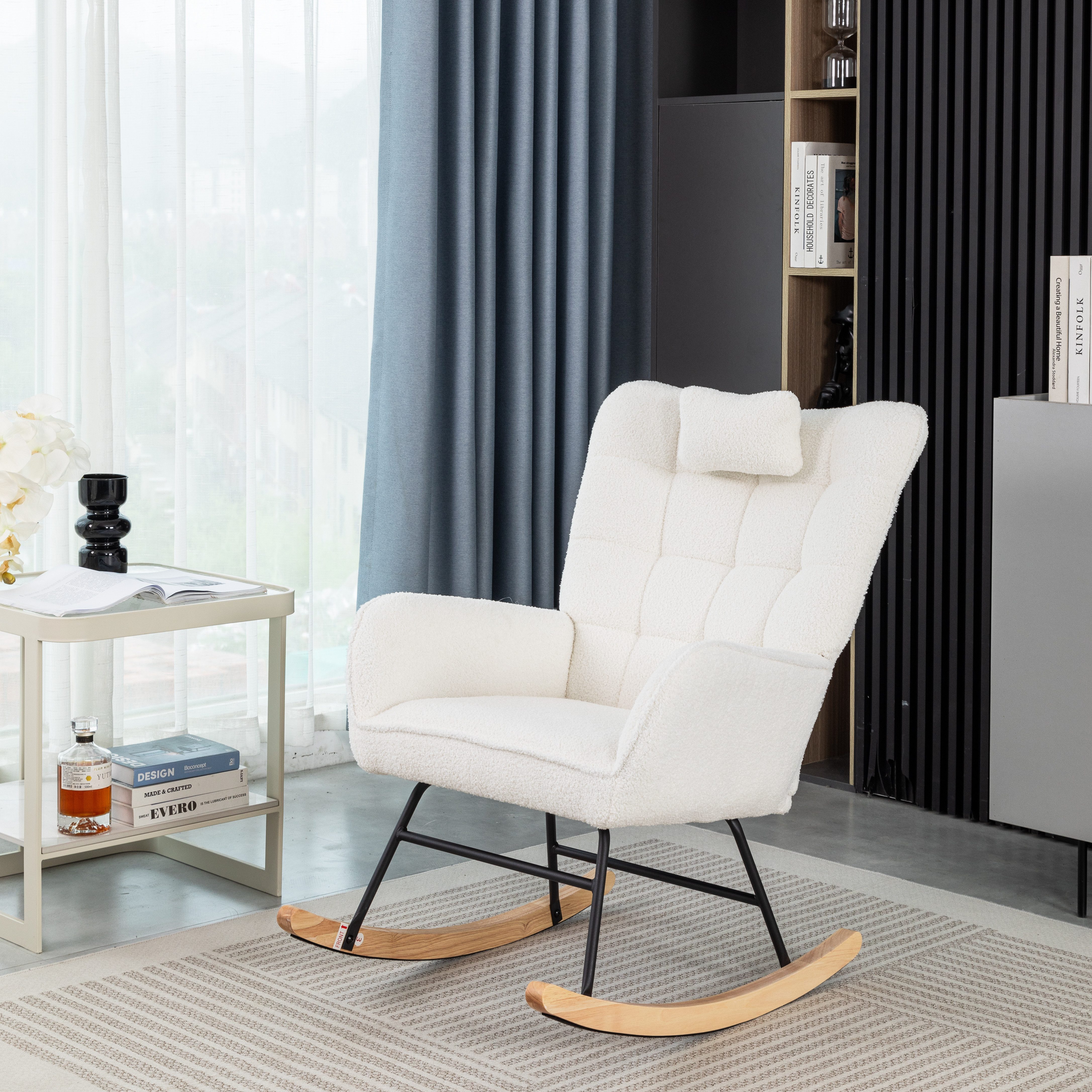 IDEASY Loungesessel Bequemer Schaukelstuhl, 93 cm hoch, Sitzbreite 43 cm – (inklusive 1 Fußstütze (49*38*37 cm) und 1 Lendenkissen), mit Relaxfunktion