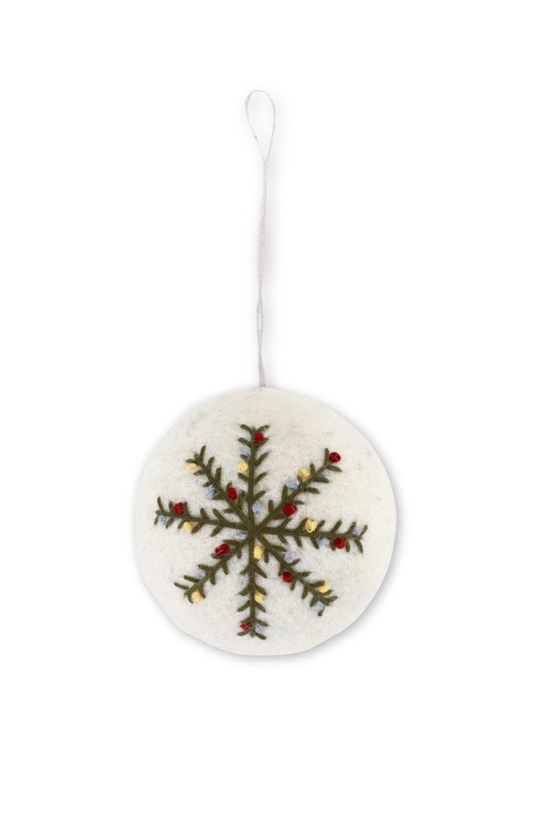 Gry & Sif Hängedekoration Filzanhänger - WEIHNACHTSKUGEL SNOWFLAKE - weiß
