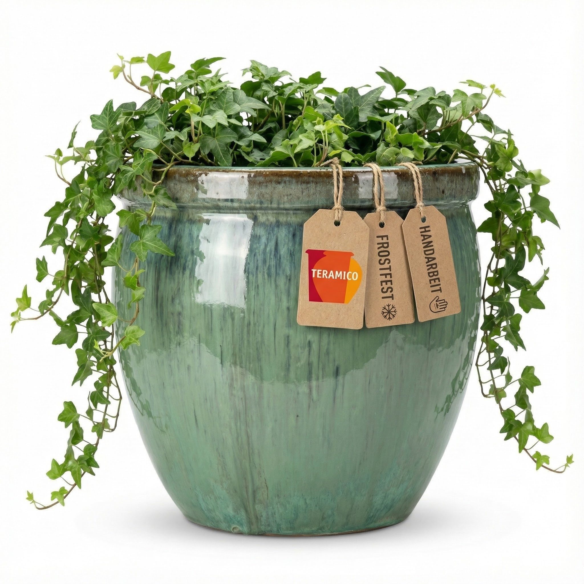 Teramico Blumentopf Pflanzgefäß Keramik "Bavaria Tall" Grün Ø 21 - 47 cm Frostfest (1 St), Frostfest, UV-Fest