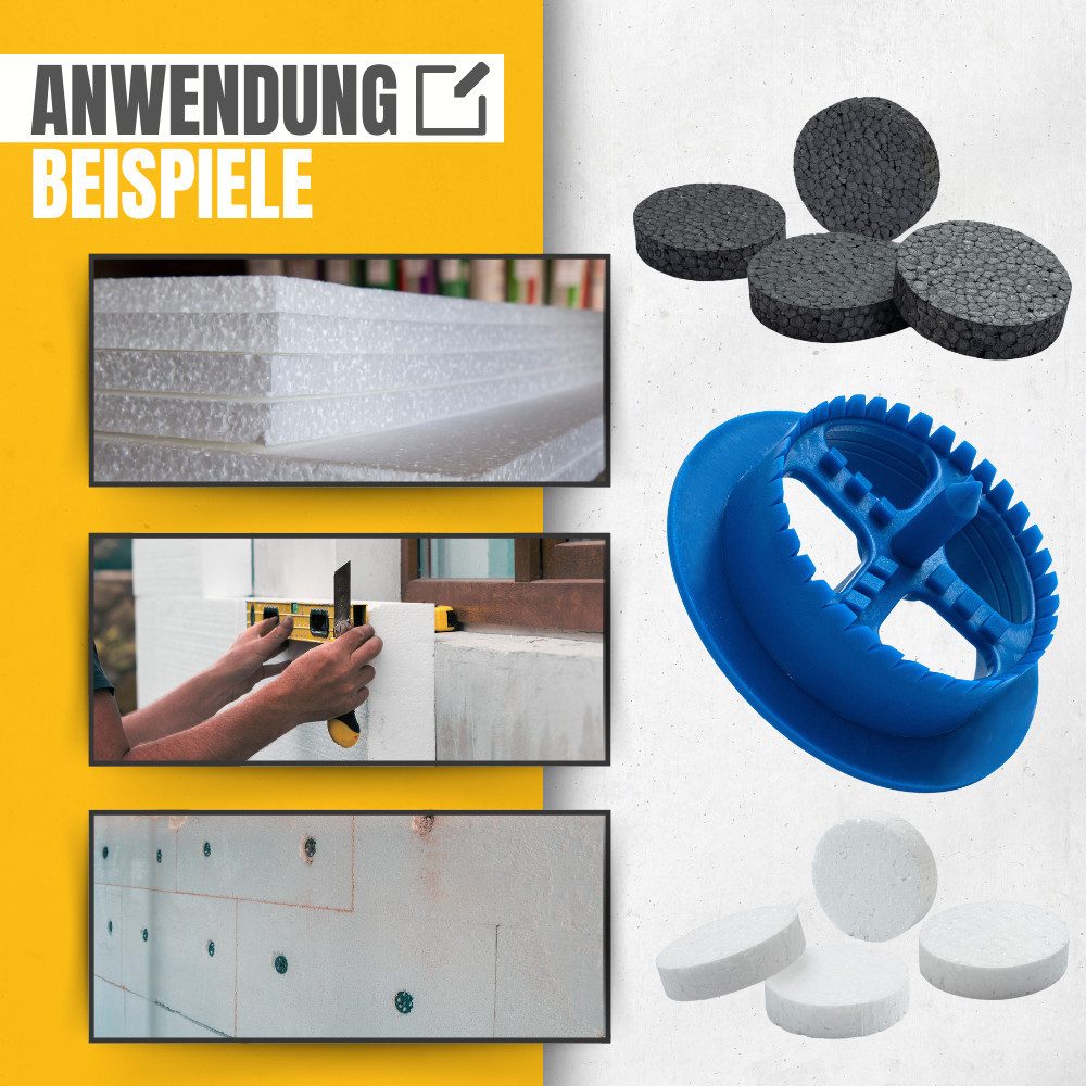 STRÜBER Dämmstoffdübel WDVS SET (Styroporscheiben + 1 x Styroporfräser), (100-tlg), WDVS, Wärmedämmung, Dämmstoffdübel