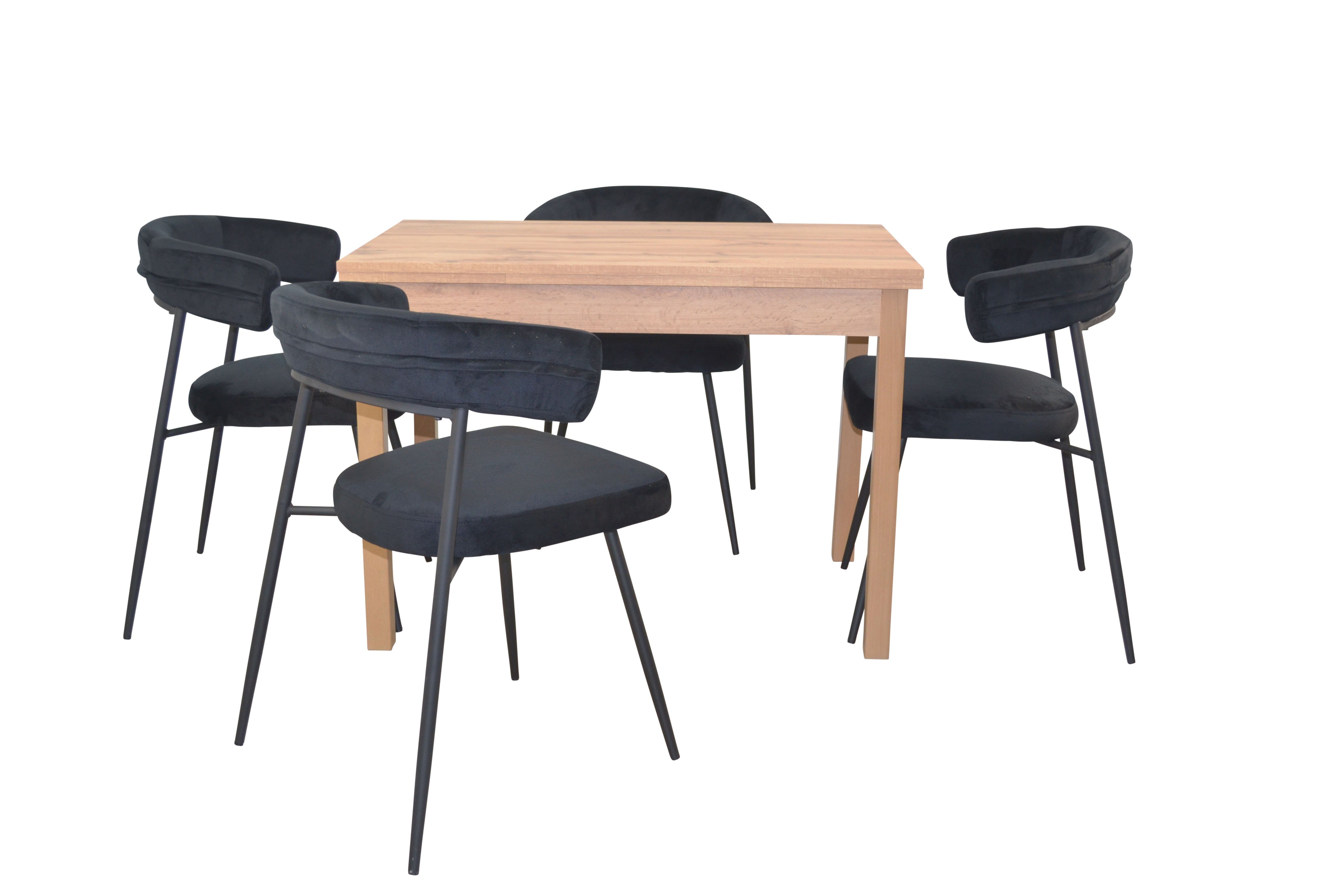 moebel-direkt-online Essgruppe 5teilige bestehend Tischgruppe Esstisch 4Stühlen aus schwarz und