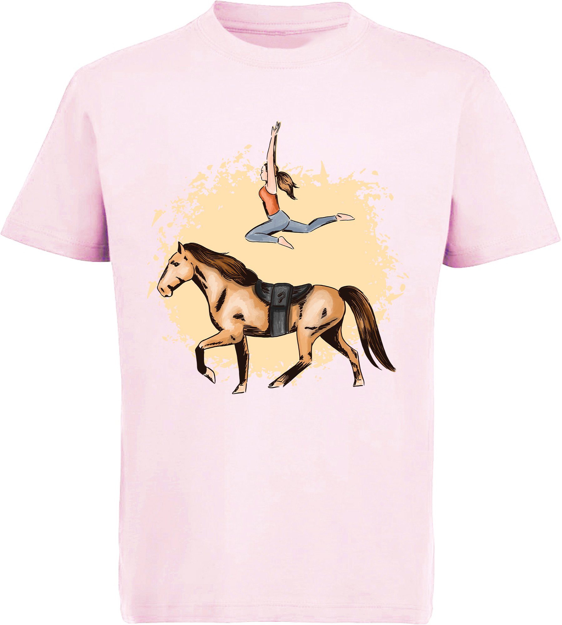 Baumwollshirt MyDesign24 bedrucktes Turnerin mit mit Mädchen Print-Shirt T-Shirt i172 Pferde rosa Aufdruck,